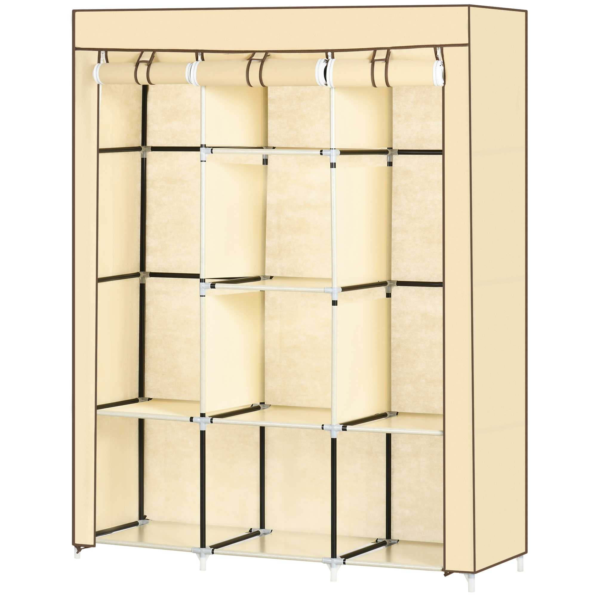 Schrank aus Stoff, Aufbewahrungslösung, 8 Regale, 2 Kleiderstangen, Beige Schrank aus Stoff, Aufbewahrungslösung, 8 Regale, 2 Kleiderstangen, Beige