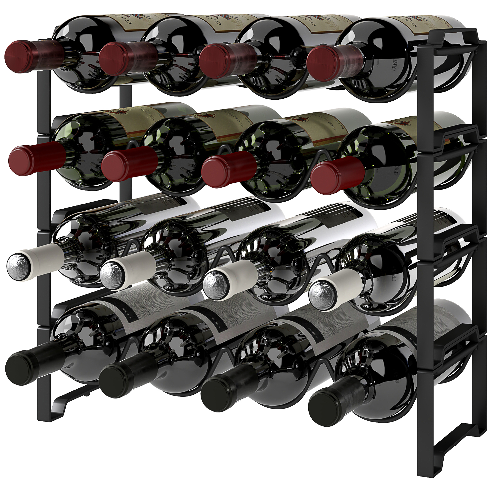 4-stufiges Weinregal, freistehendes Regal für 16 Weinflaschen, Metall, Schwarz