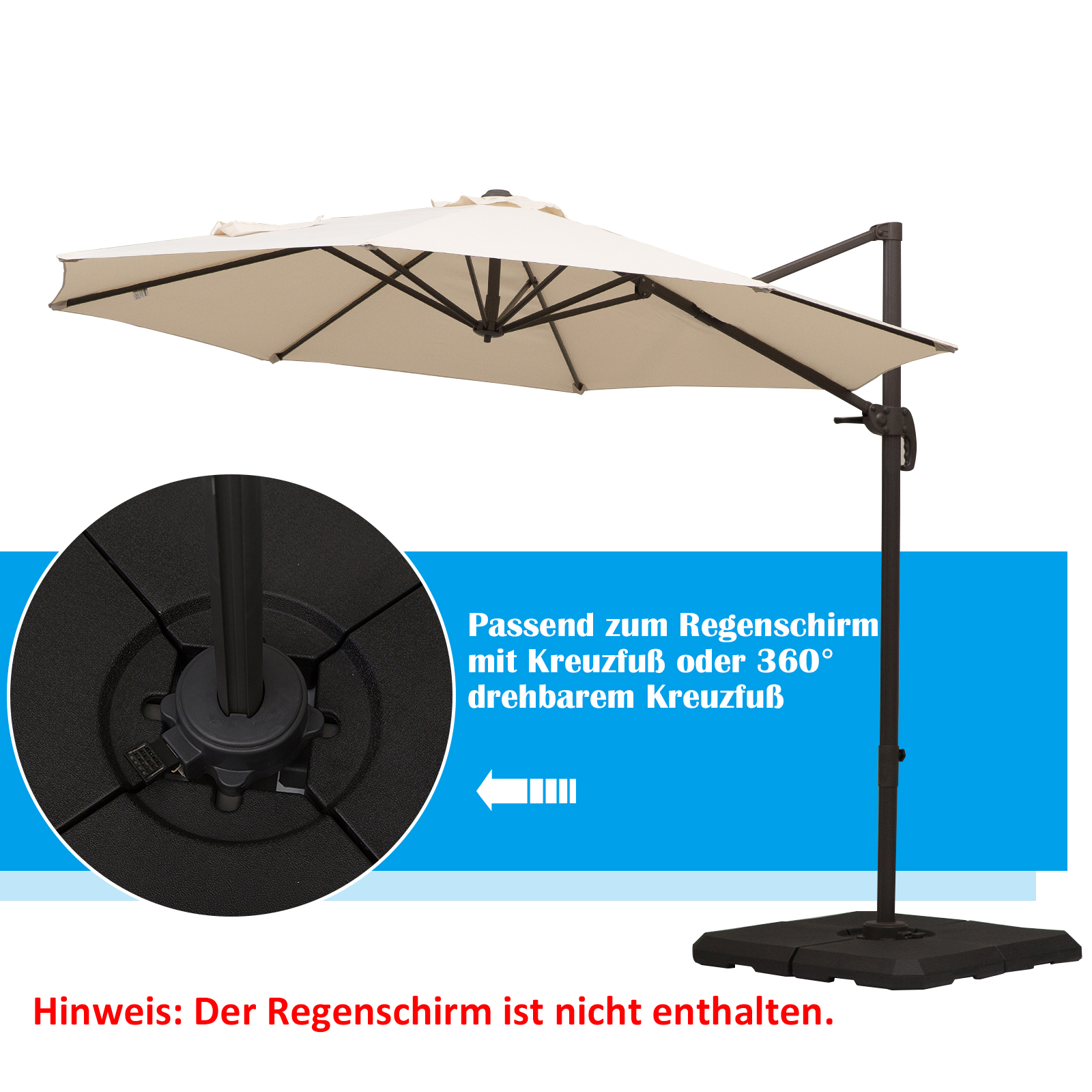 Schirmgewicht, 4-tlg. Schirmständer, mit 80 kg Wasser oder 120 kg Sand befüllbar, HDPE, Schwarz, 100 x 100 x 9,5 cm