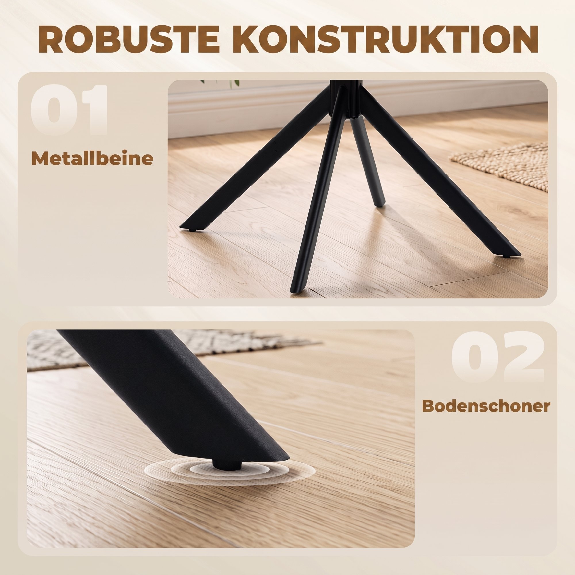 Esszimmerstühle 2er-Set, Drehbarer Küchenstuhl mit Armlehnen, Metallrahmen für Wohnzimmer, Esszimmer, Beige