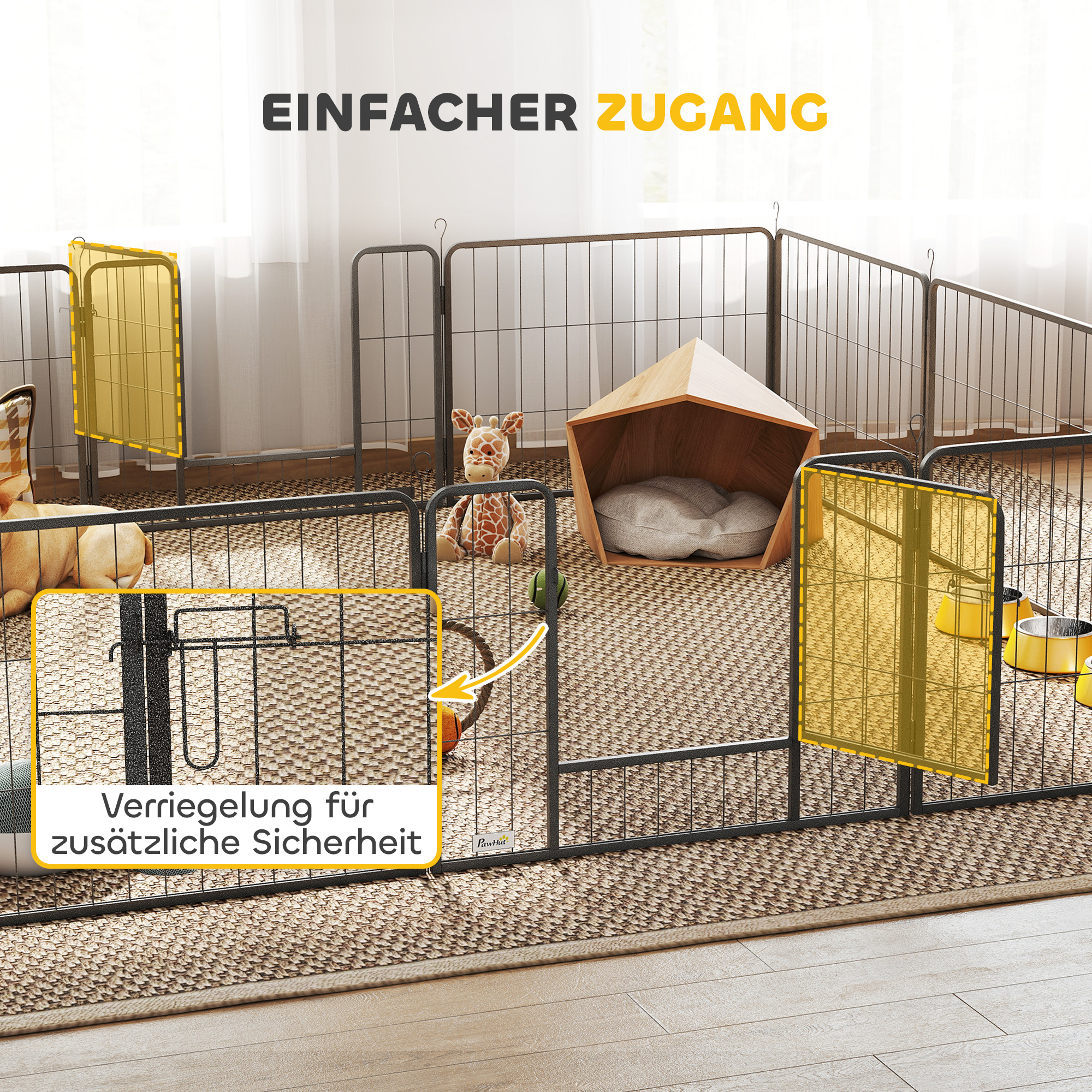Haustiergehege, Welpenauslauf, Welpengitter, 12 Paneele, Outdoor u.  Indoor, Grau