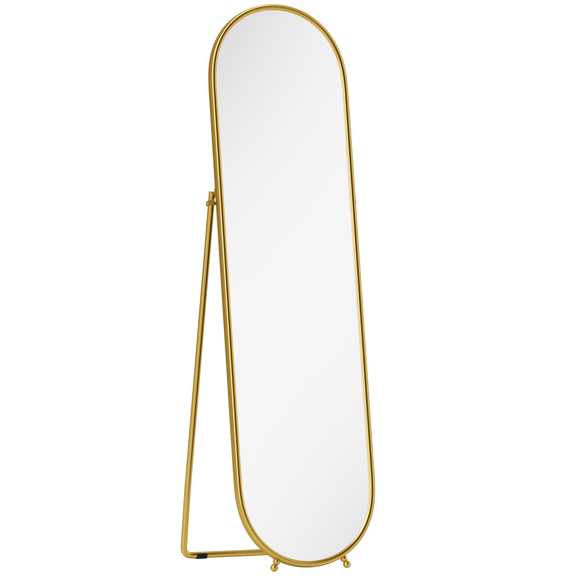 Ganzkörperspiegel, ovale Form, freistehend, Metallrahmen, 50x180cm, Gold