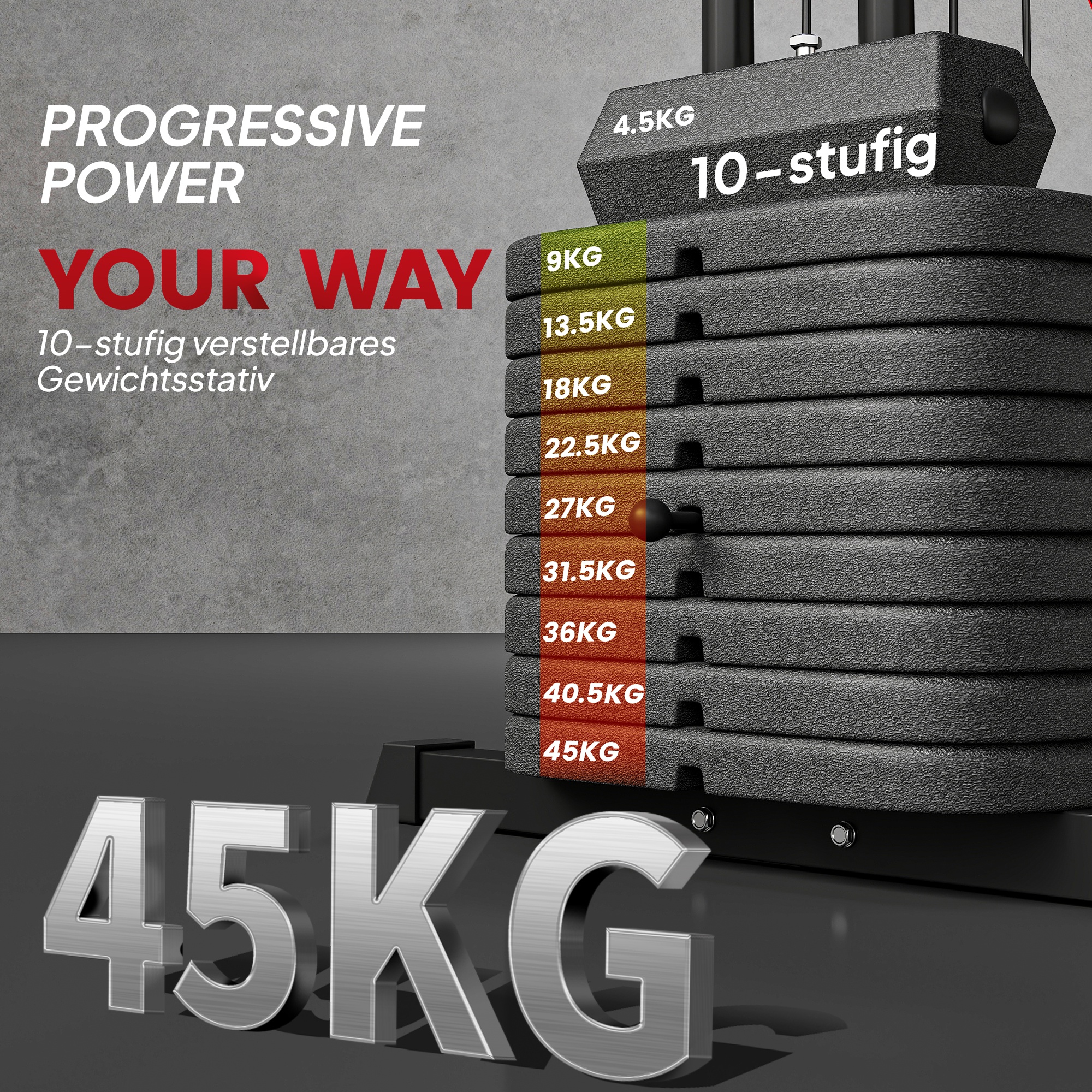 Heim-Fitnessstation mit 45 kg Gewichtsblöcken, Hochseilzug, Bruststation, Beinpresse für vielseitiges Training