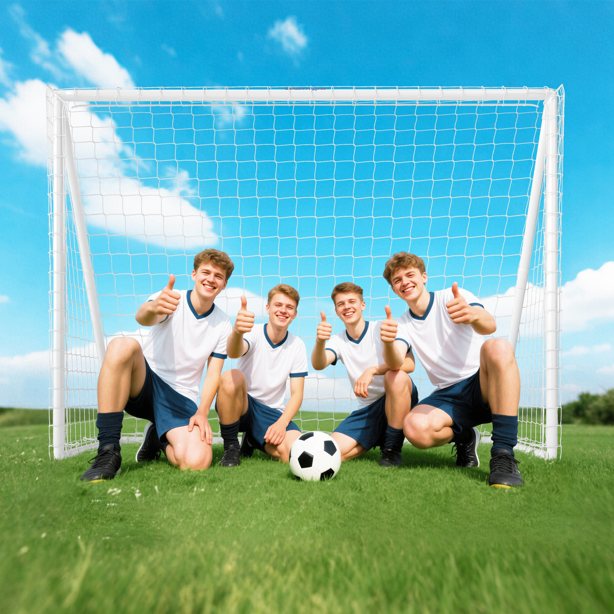 Fußballtor, robustes Netz, Kunststoff-Rahmen, Heringe, 240L x 90B x 180H cm, Weiß