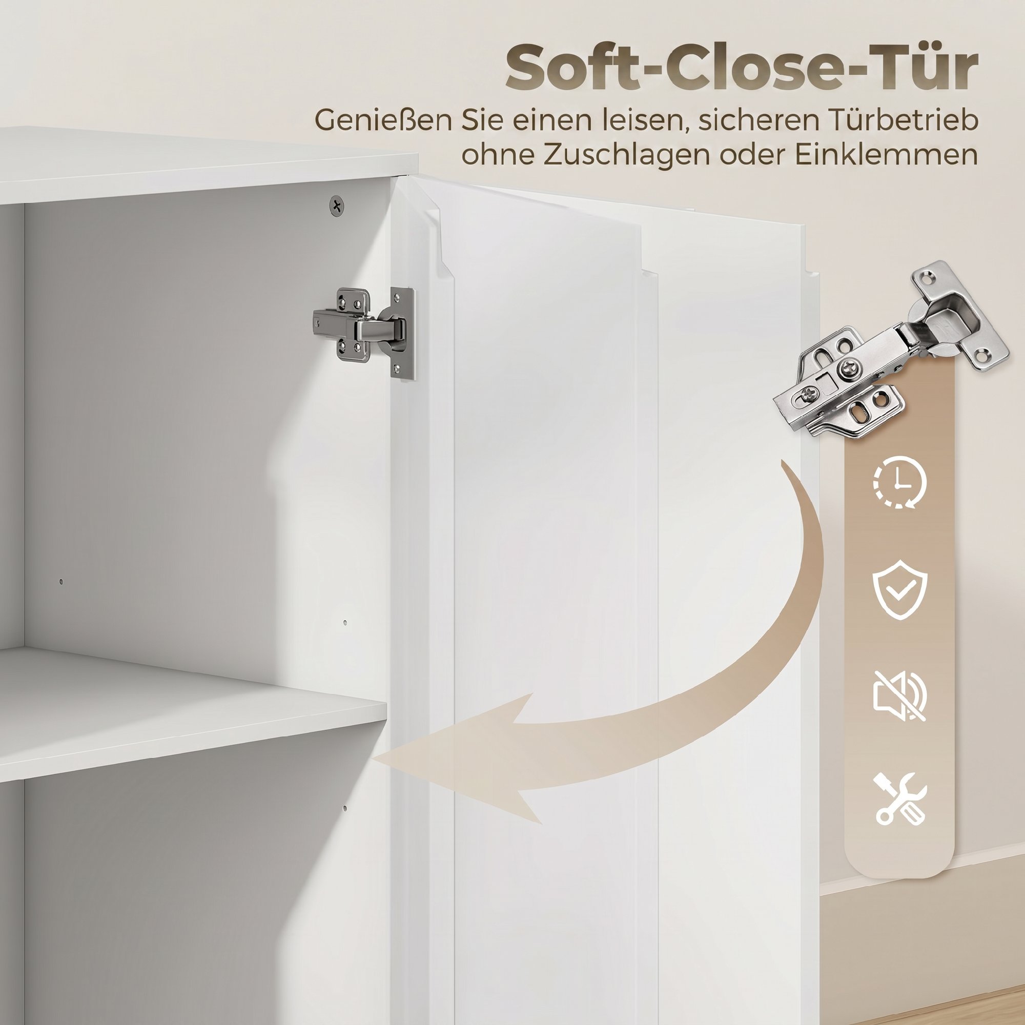 Hochglanz-Sideboard, moderne Kommode mit 4 Türen und verstellbaren Einlegeböden, Soft-Close-Funktion, Weiß
