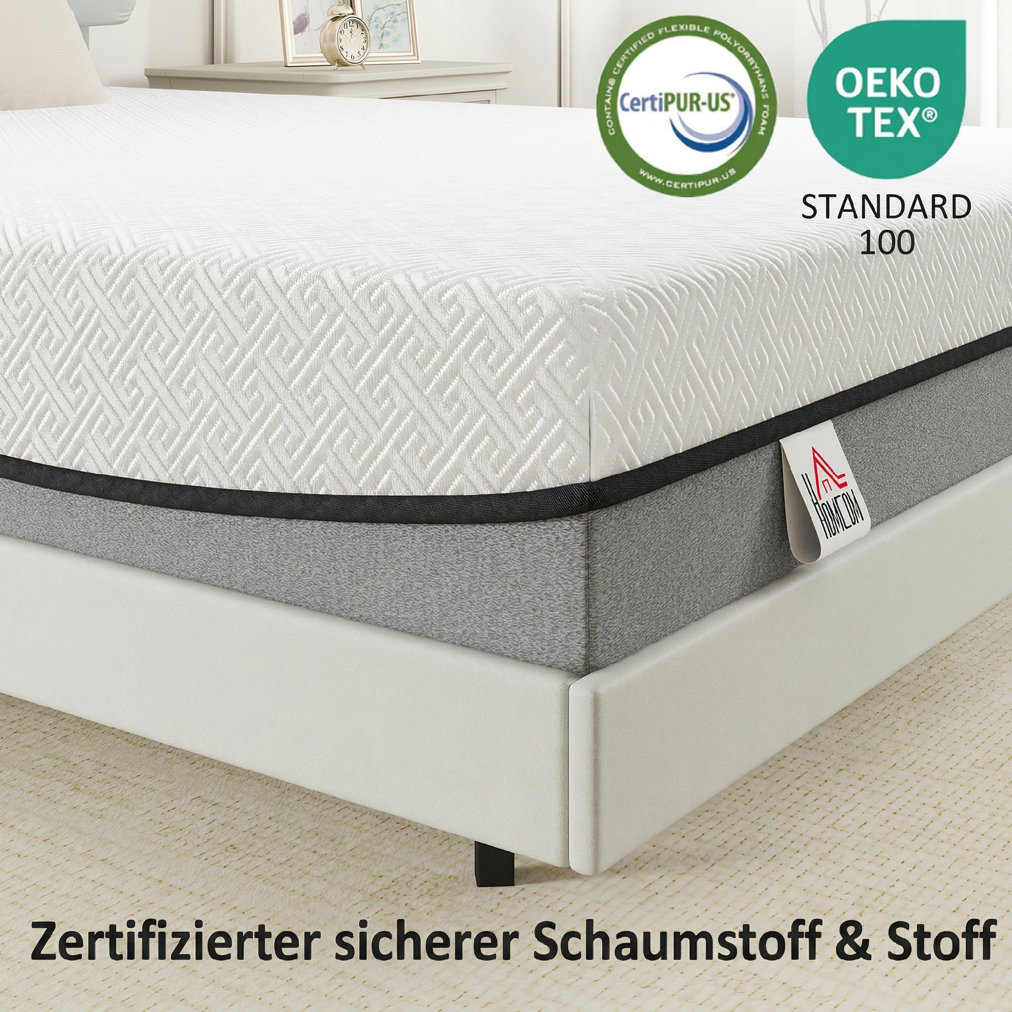 Matratze Taschenfederkernmatratze mit Memory-Schaumstoff grünem Tee H3 Härtegrad Oeko-TEX & CertiPUR 200x90x20 cm Grau