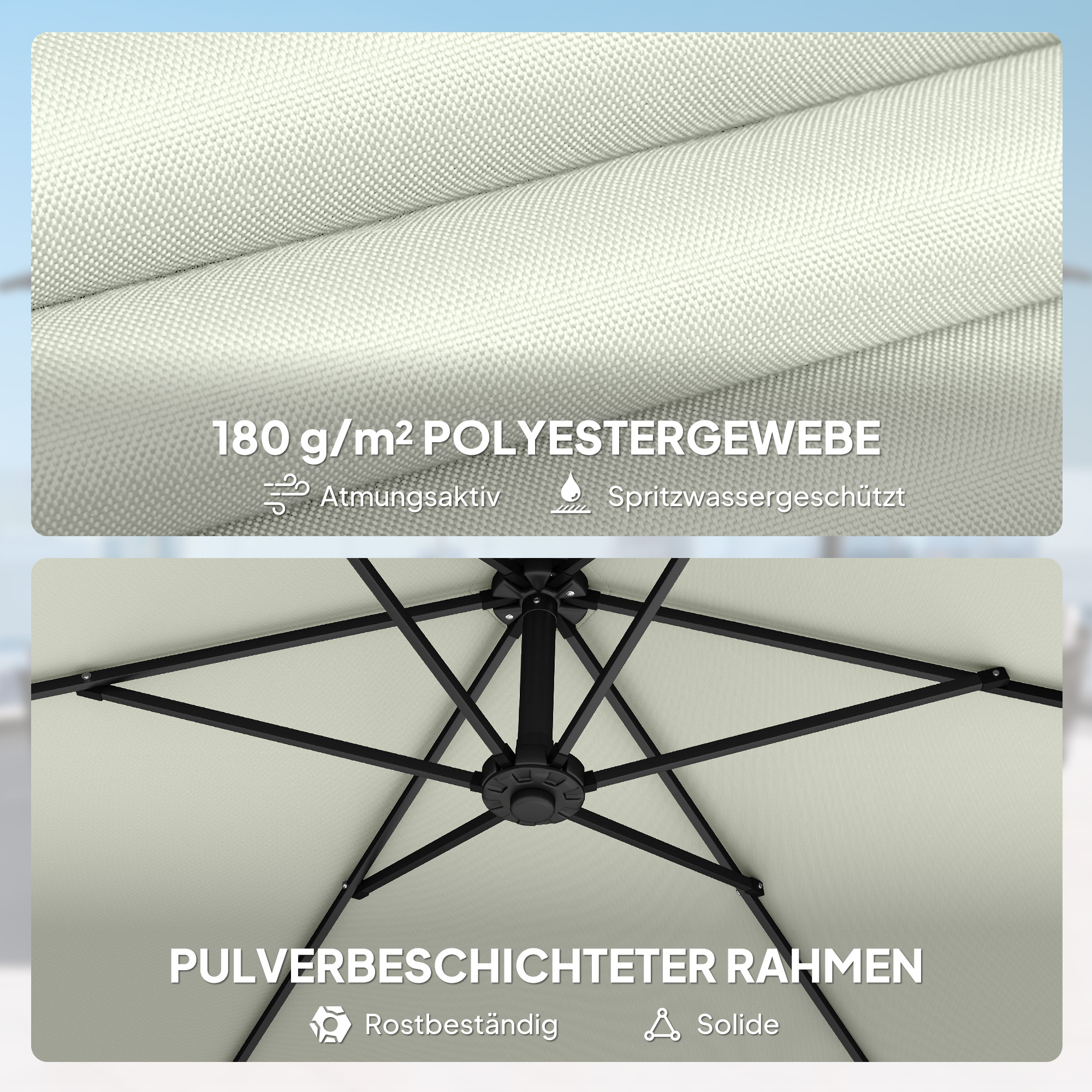 Ampelschirm ca. Ø300 cm Sonnenschirm mit Verriegelungsmechanismus Kurbel Ständer Gewichten Cremeweiß