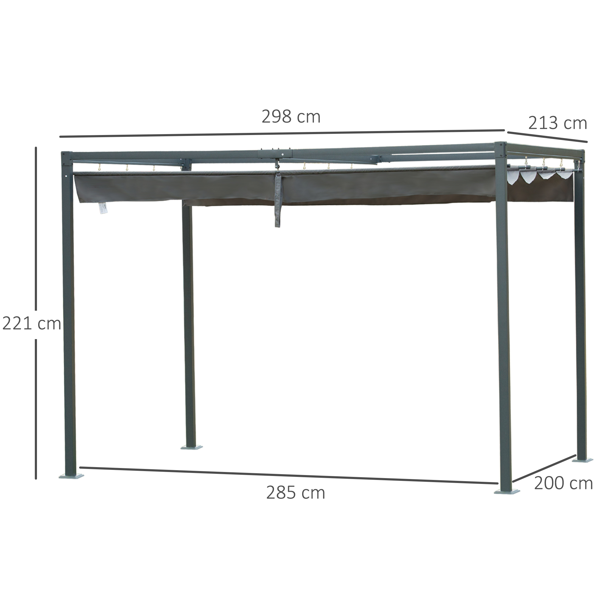 Pergola 3x2m Garten Pavillon, Terrassendachung aus Metall, Gartenpavillon mit verstellbares Dach, Freistehend, Sonnenschutz für Terrasse und Garten, Grau