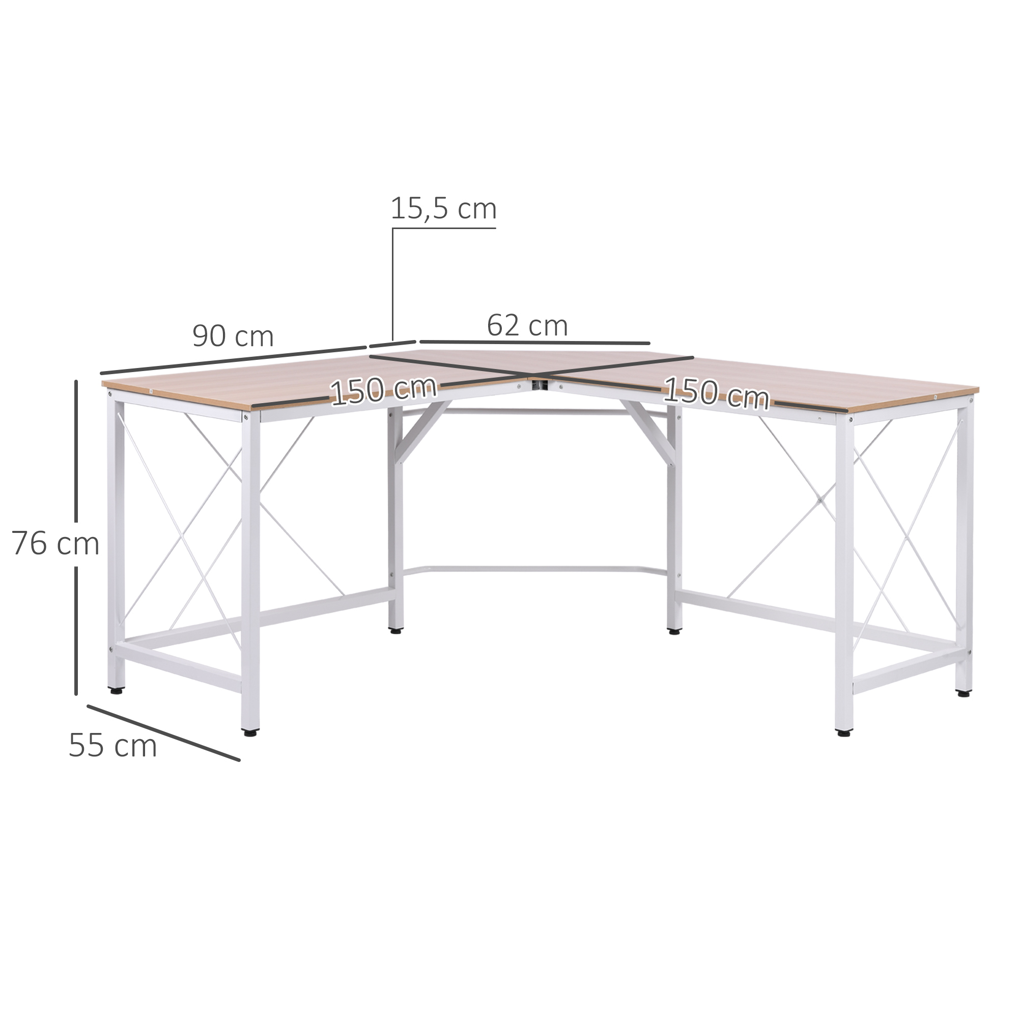 Computertisch Schreibtisch L-Form Arbeitstisch Bürotisch Eckschreibtisch Winkelschreibtisch MDF Natur 150 x 150 x 76 cm