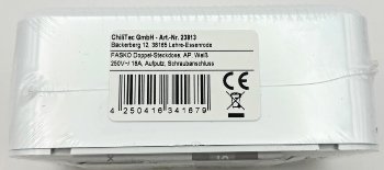 FASKO Doppel-Steckdose, AP, Weiß / 250V~/ 16A, Aufputz, Schraubanschluss