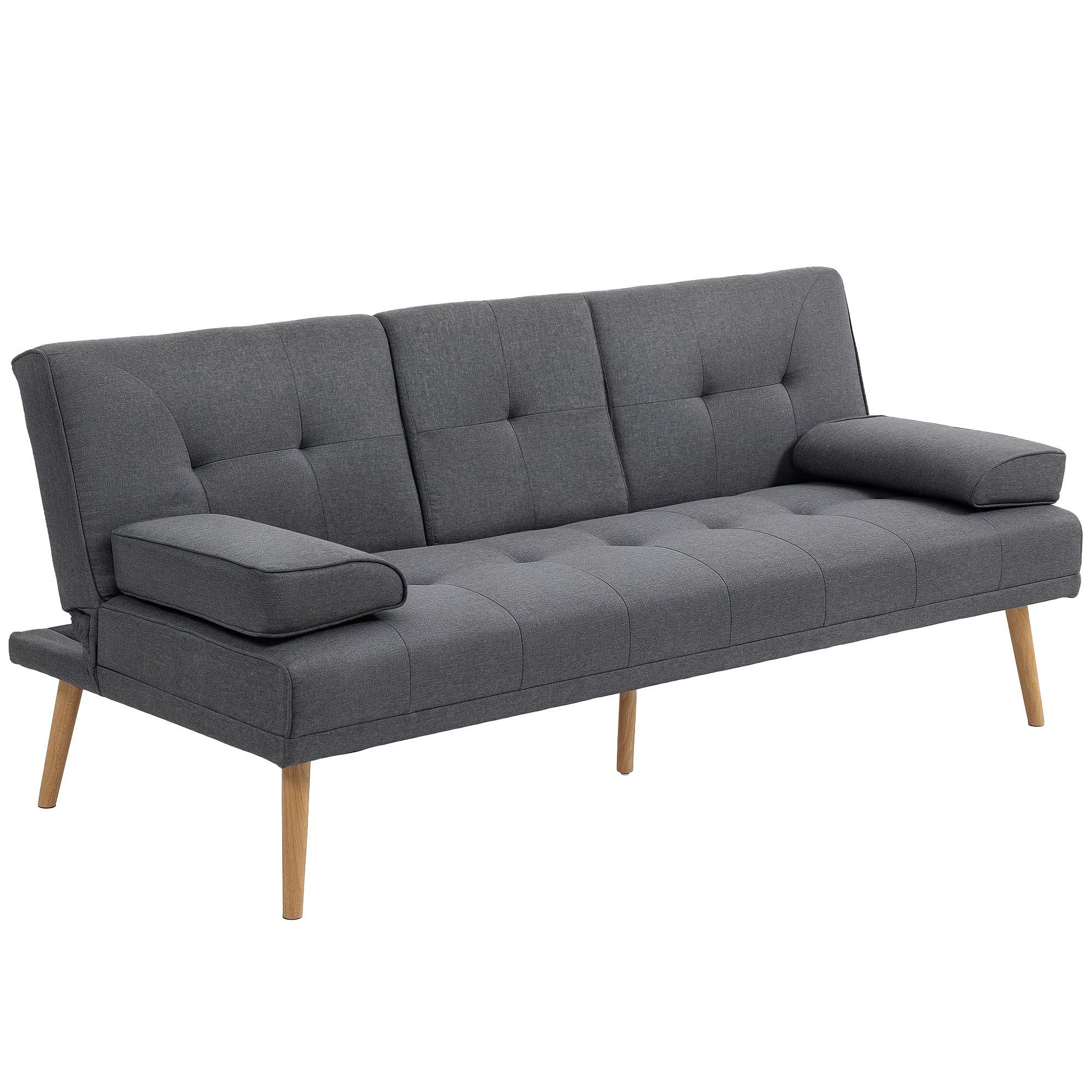 Schlafsofa im Skandi-Design, 3-Sitzer-Sofa, 2 Kissen, Grau + Natur