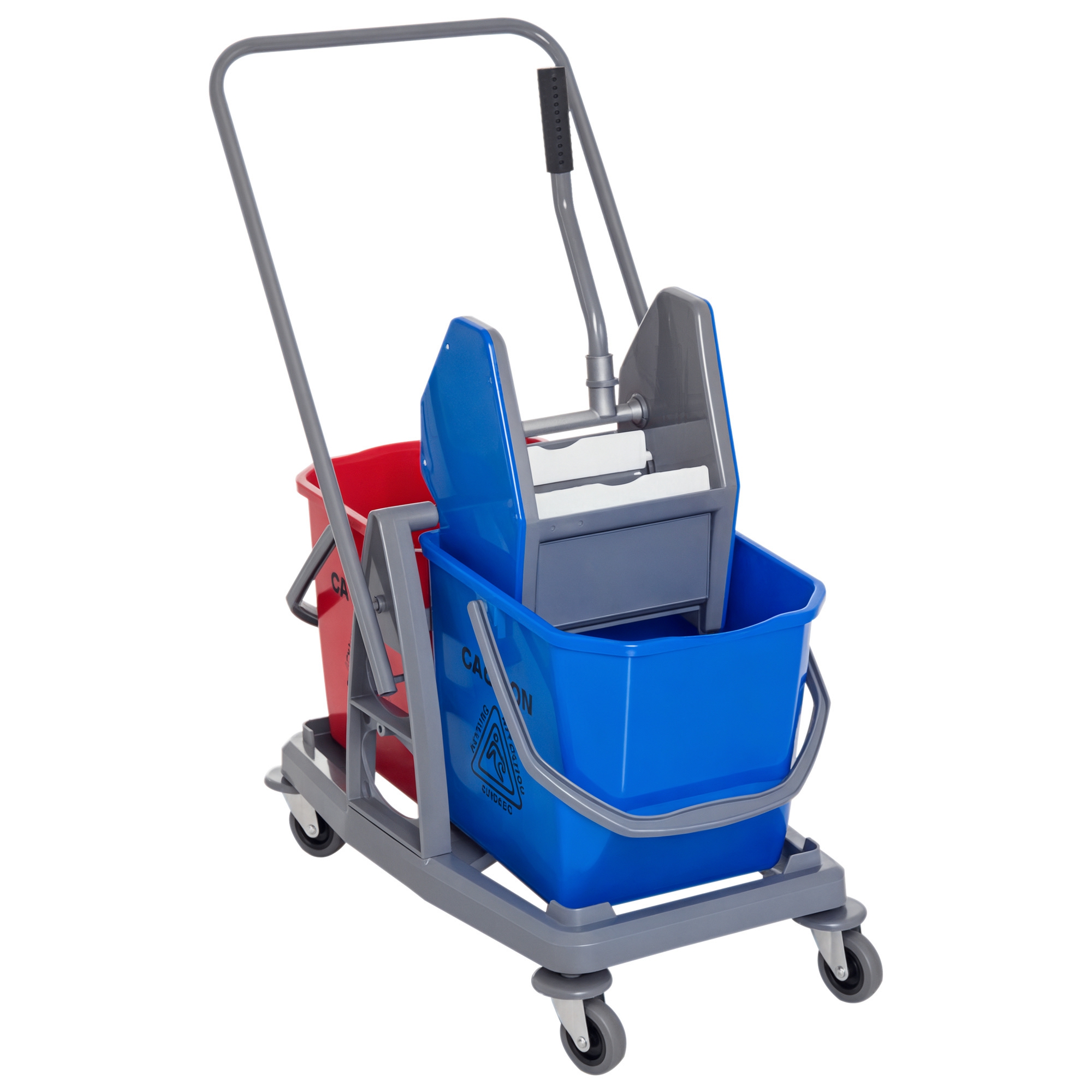 Putzwagen Reinigungswagen Wischwagen mit 2 Eimern Systemwagen mit 4 leichtgängigen Rollen Metall+PP Blau+Rot 73 × 45 × 92 cm Putzwagen Reinigungswagen Wischwagen mit 2 Eimern Systemwagen mit 4 leichtgängigen Rollen Metall+PP Blau+Rot 73 × 45 × 92 cm