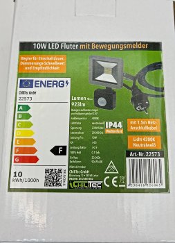 LED-Fluter SlimLine "CTF-SLT10 PIR" / 10W, IP44, 923lm, 4000K, Bewegungsmelder