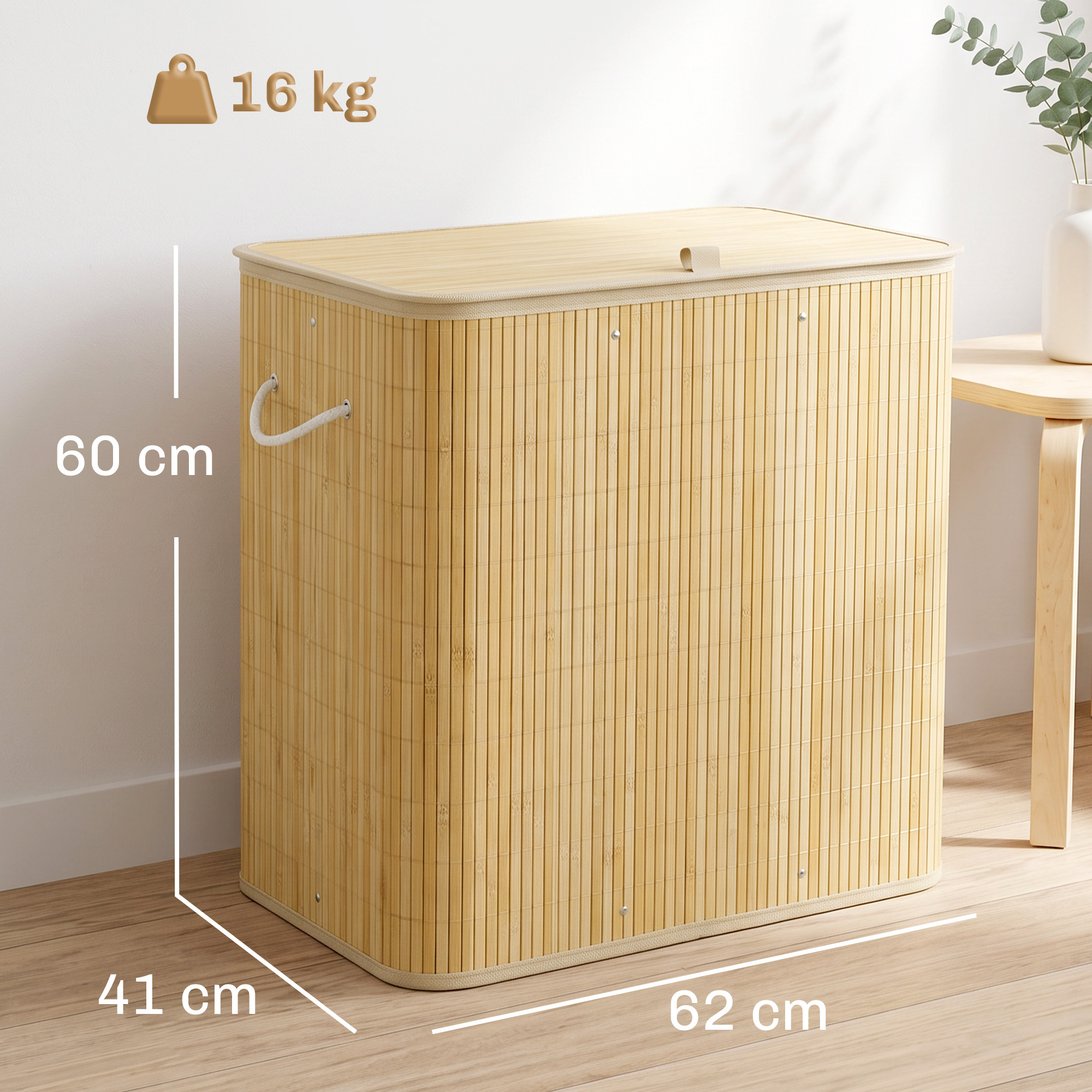 Pfandflaschen Sammelbehälter mit Deckel 150L, Bambus Pfandflaschen Organizer mit Zwei Tasche für Küche