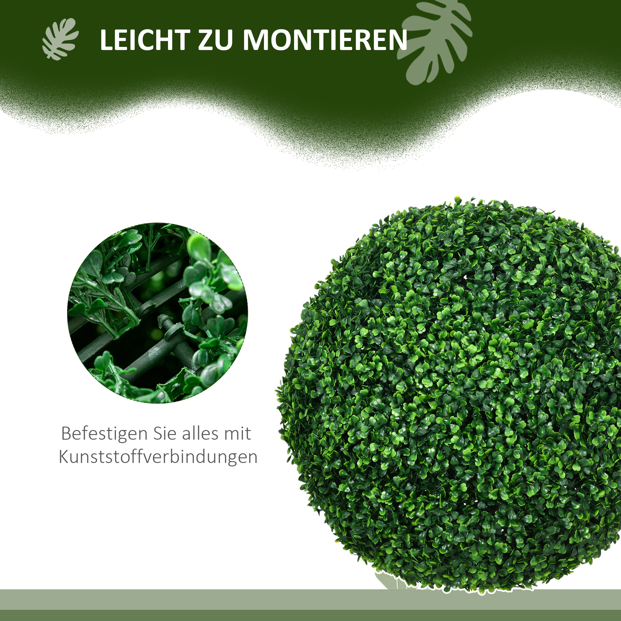 2er-Set Buchsbaumkugel, Künstliche Pflanzen, Zimmerpflanze mit UV-Schutz, Deko-Pflanze, für Indoor, Outdoor, Grün