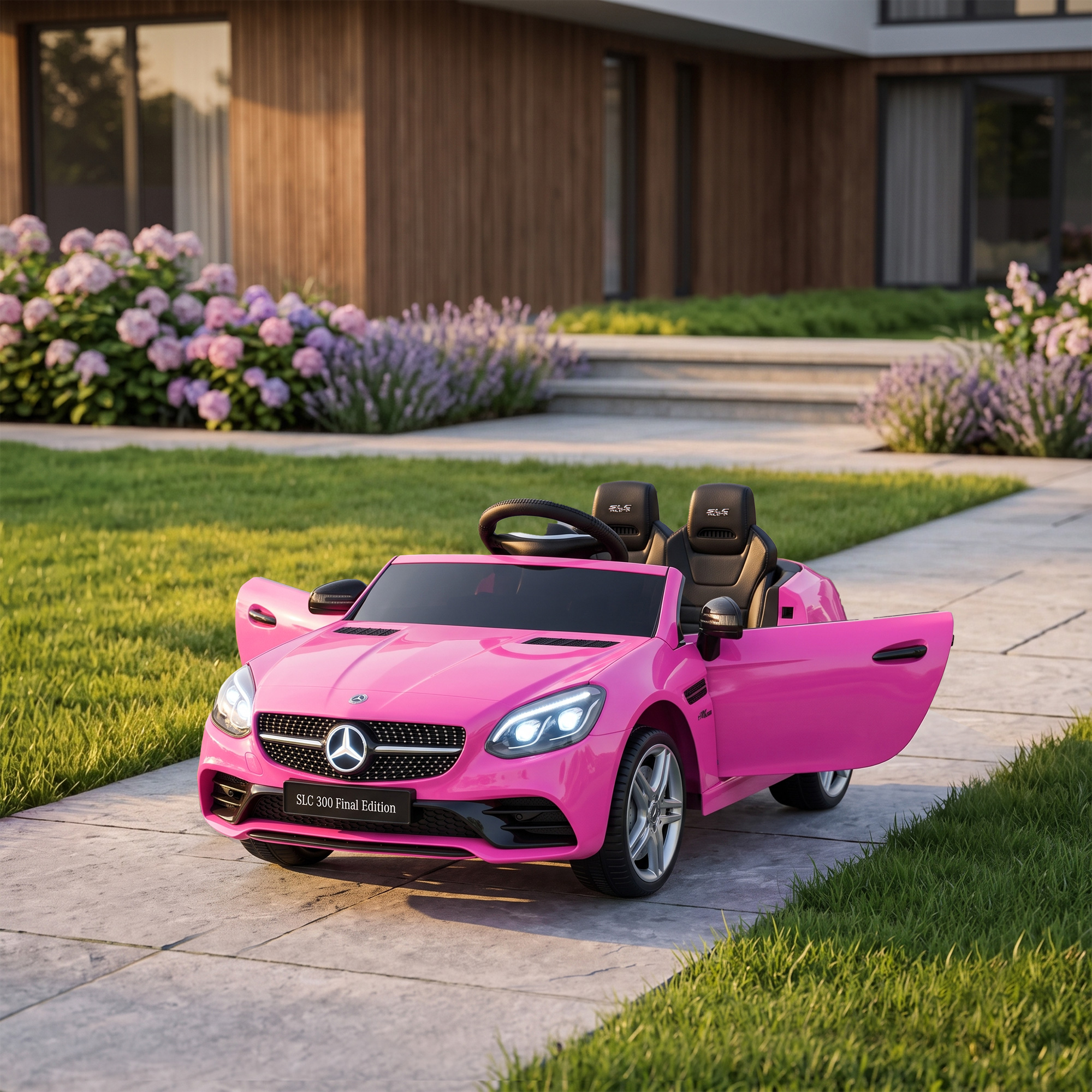 Kinder-Elektroauto, mit LED-Scheinwerfern, Sicherheitsgurt, Hupe, Musik, 3 bis 5 km/h, Rosa, 107 x 62,5 x 44cm