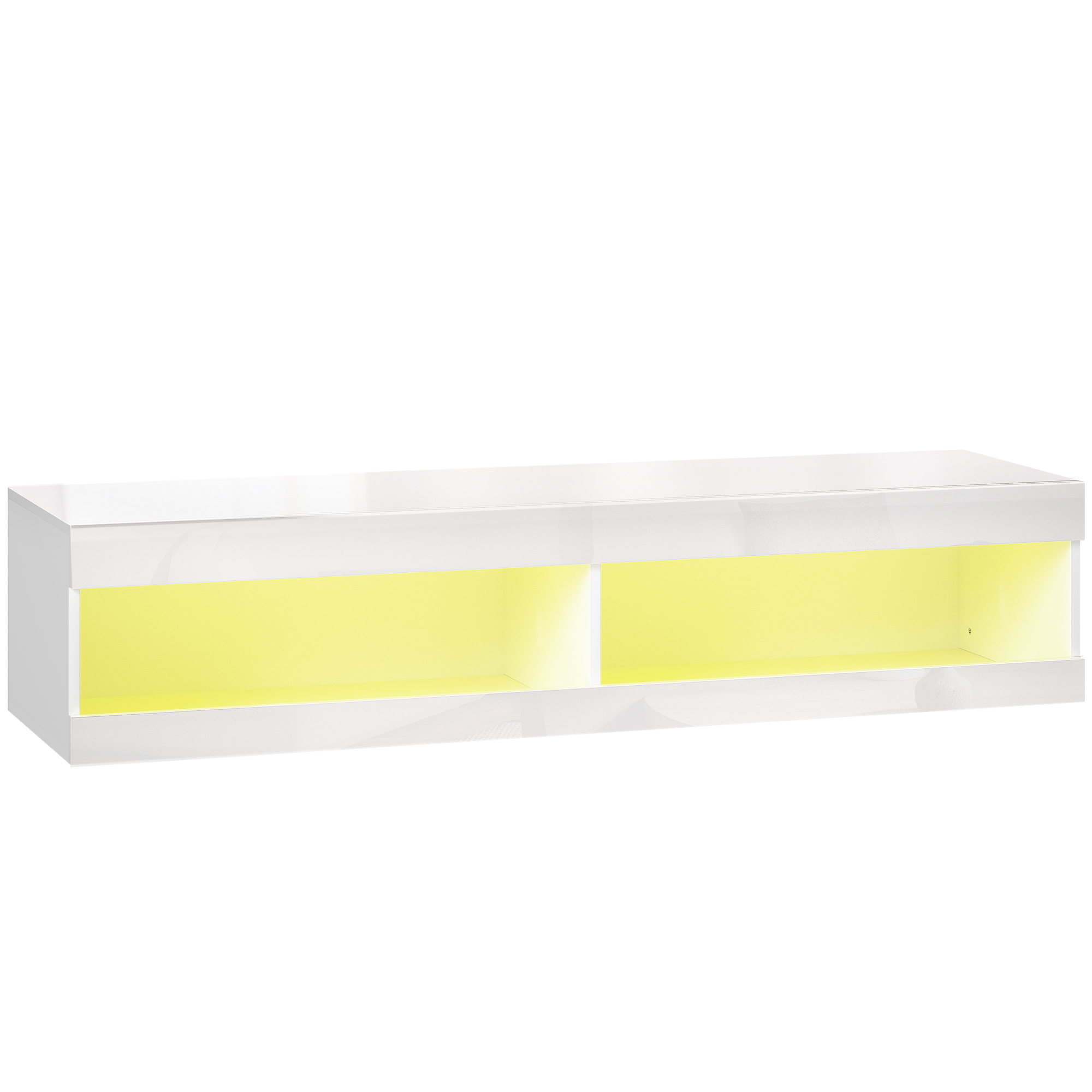 TV Schrank, Hängendes TV Lowboard mit RGB LED-Beleuchtung in 16 Farben, TV Ständer mit offenen Stauraum, für 55-60 Zoll Fernseher, für Wohnzimmer, Schlafzimmer, 140 x 40 x 30 cm, Hochglanzweiß
