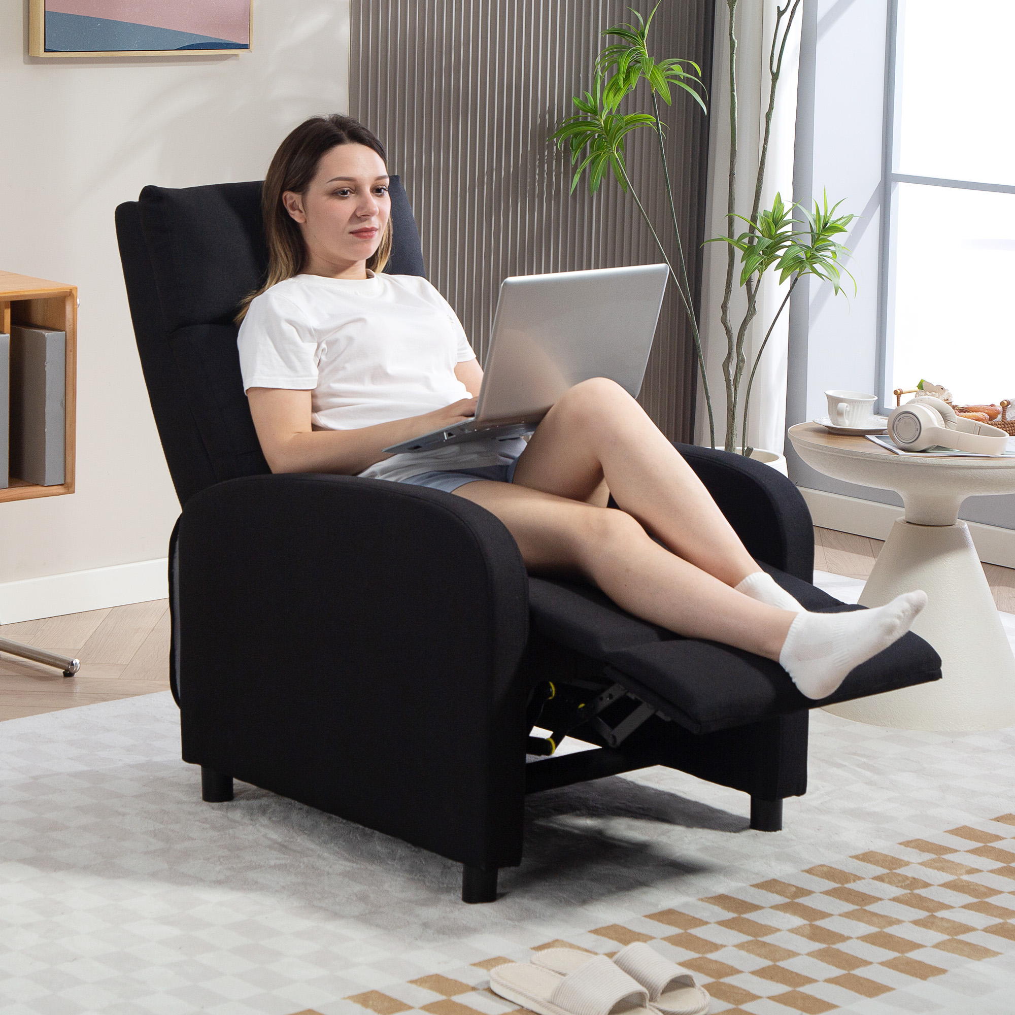 Relaxsessel mit Liegefunktion, ausfahrbares Fußteil, Taschenfederkern, bis 150 kg, Schwarz