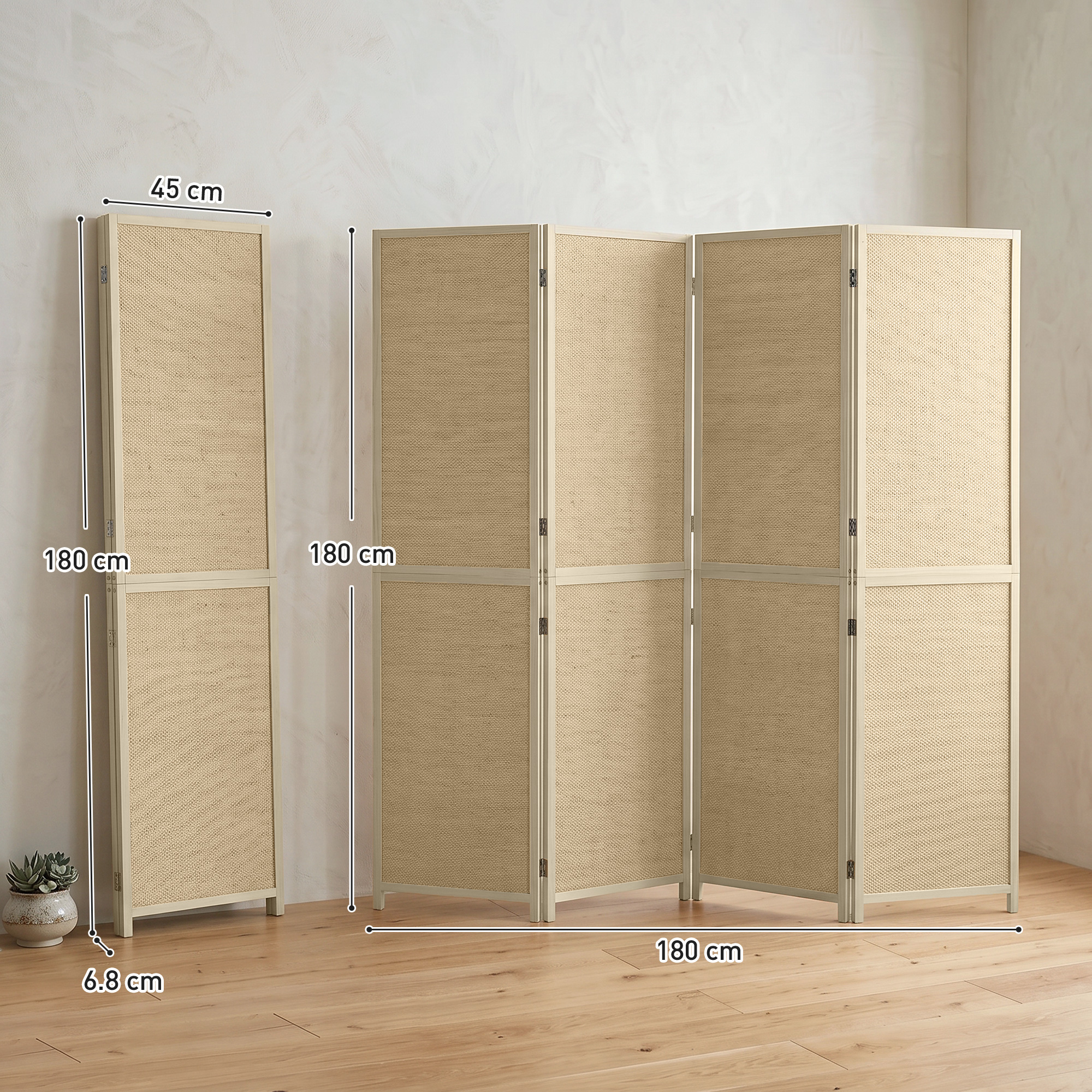 Paravent mit 4 Paneelen, faltbare Trennwand aus handgeflochtenem Bambus, 180 x 180 cm, Natur