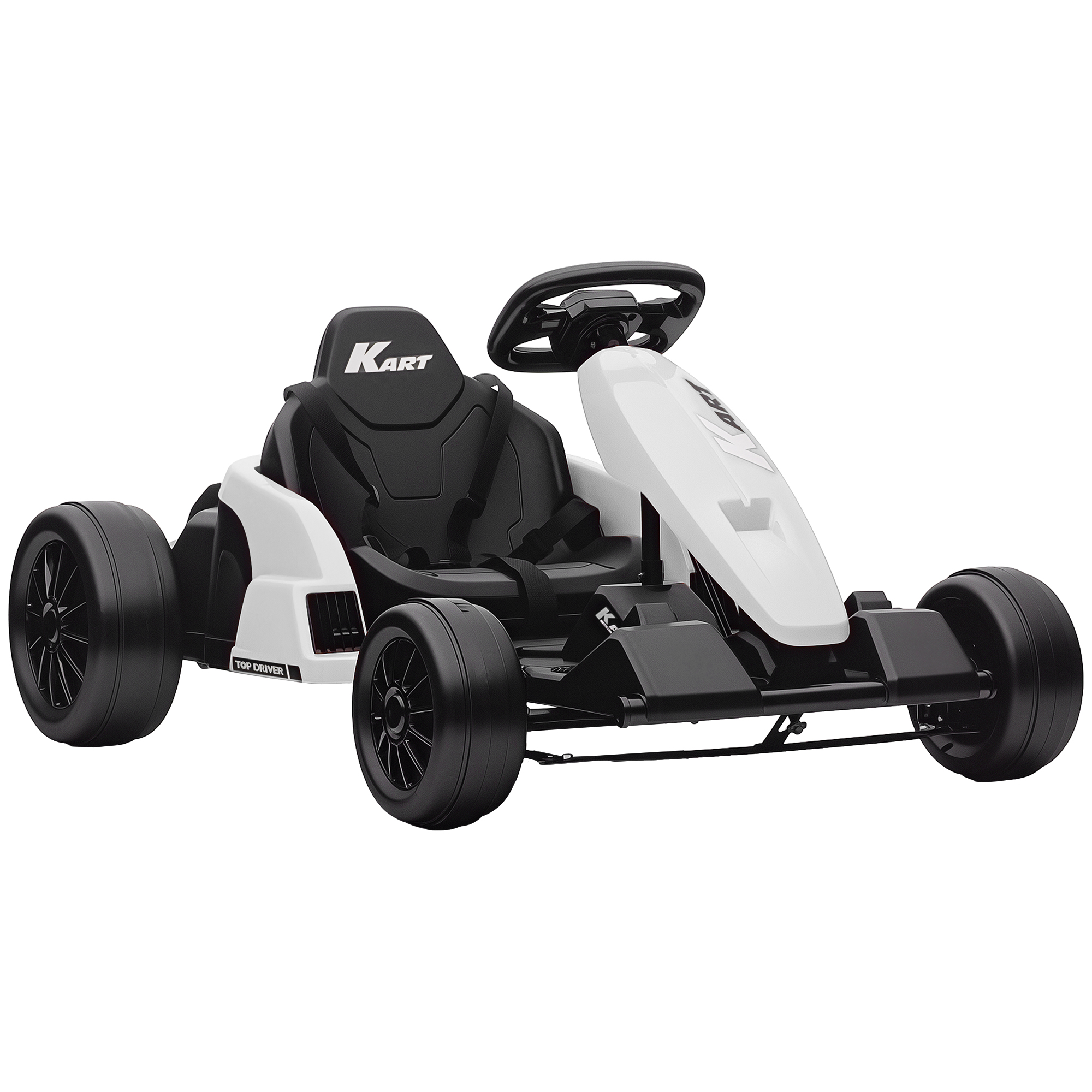 24 V Elektro Go-Kart für Kinder Bis 18 Km/h Gokart mit Drift-Funktion, Drift-Kart mit 2 Motoren verstellbar Sitz Weiß