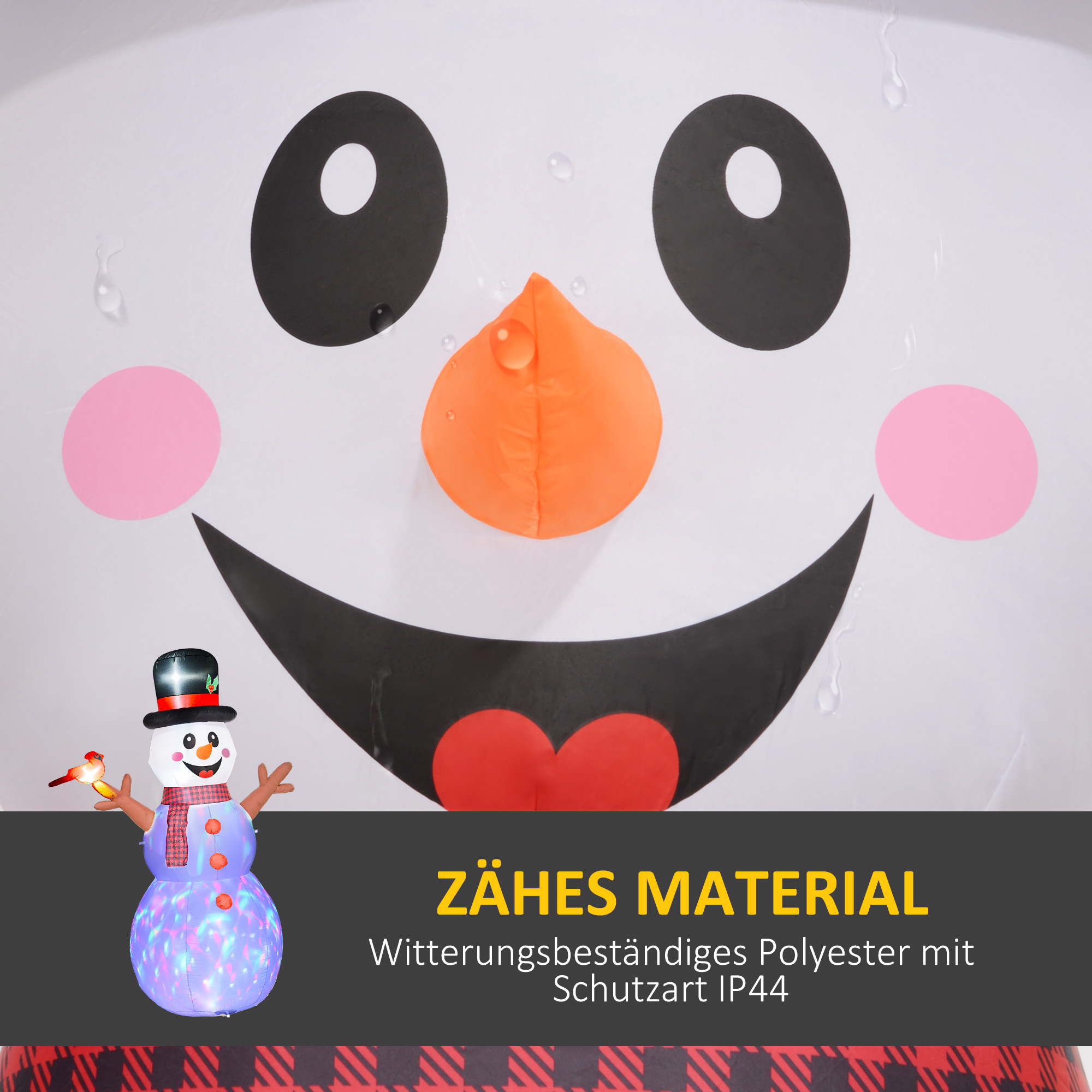großer Schneemann, 2,40 m, Weihnachtsdeko, mit LEDs, selbstaufblasend, Polyester