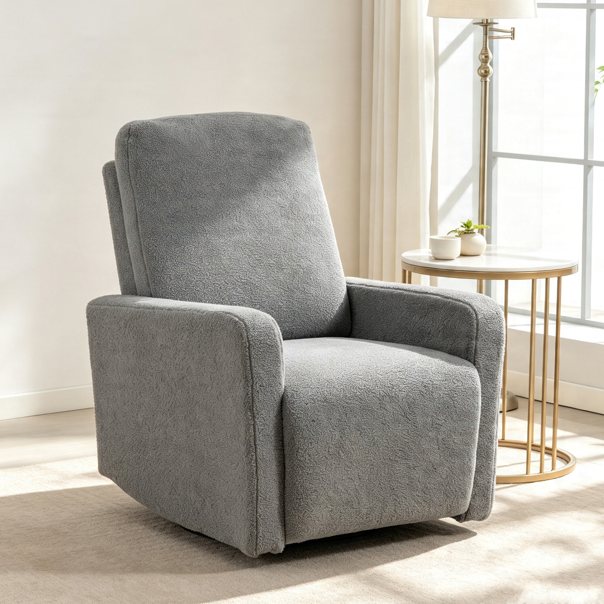 Recliner-Sessel, Entspannungssessel mit Fleece-Bezug, verstellbare Rückenlehne, Polstersessel, Stahl, Grau
