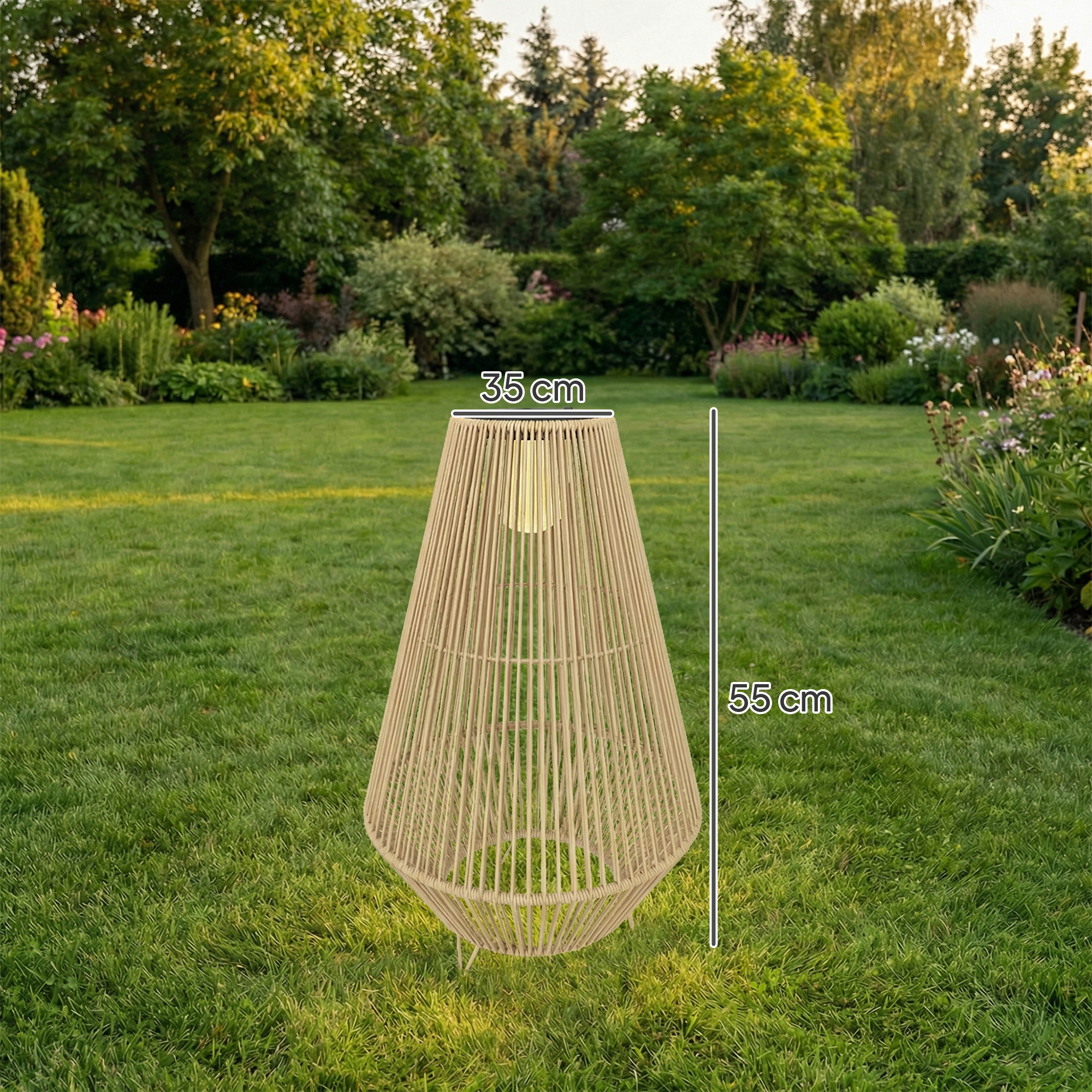 Solar Stehlampe Rattan Solarlampen mit Lichtsensor LED Solarleuchte im Boho-Stil IP44 Wasserdicht