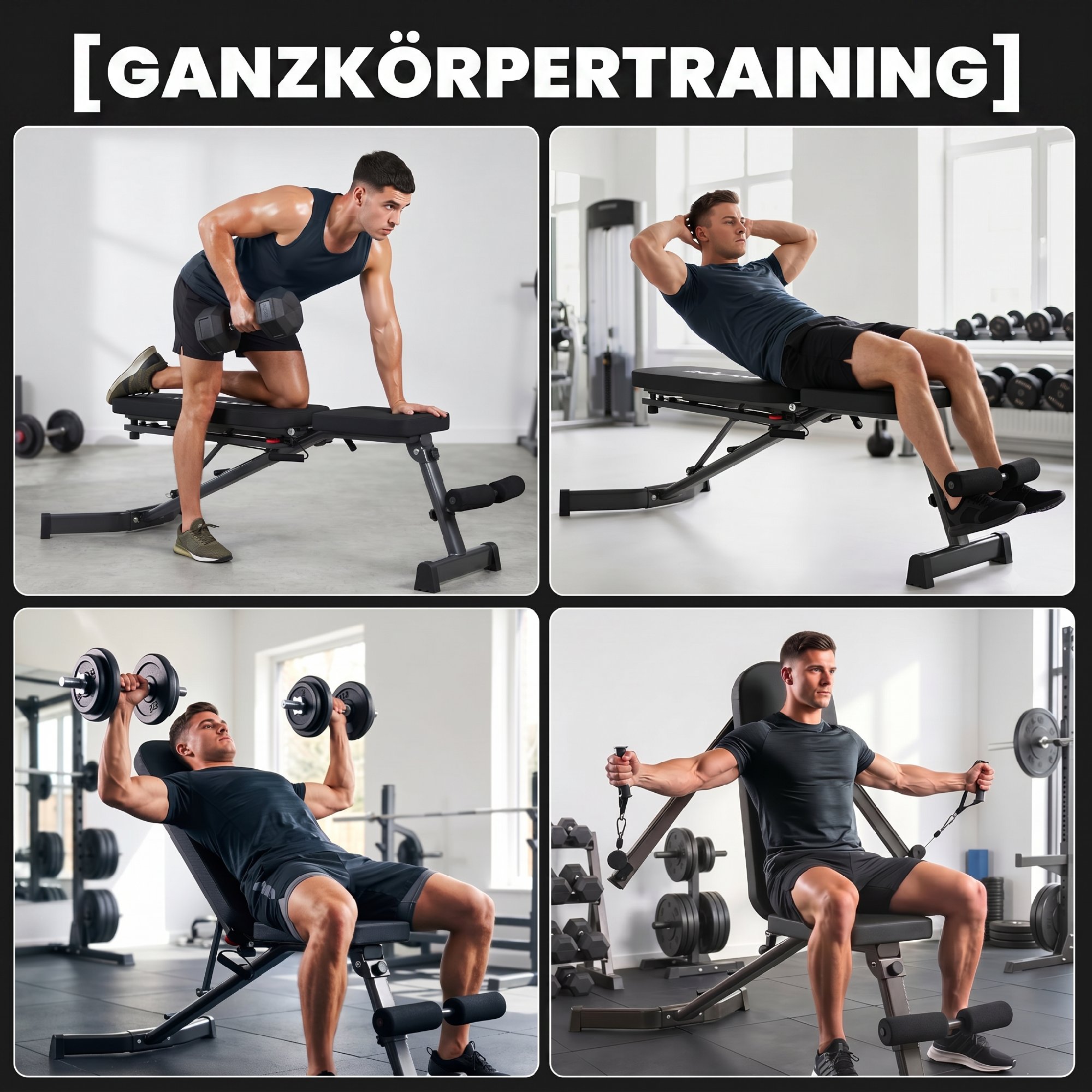 Hantelbank klappbar Trainingsbank mit Beinstrecker 3-Fach Rückenlehne, 3 Widerstandsstufe 300 kg Last