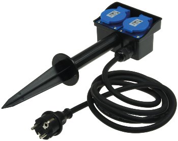 Gartensteckdose mit Erdspieß, 2-fach, IP44, 2m Kabel