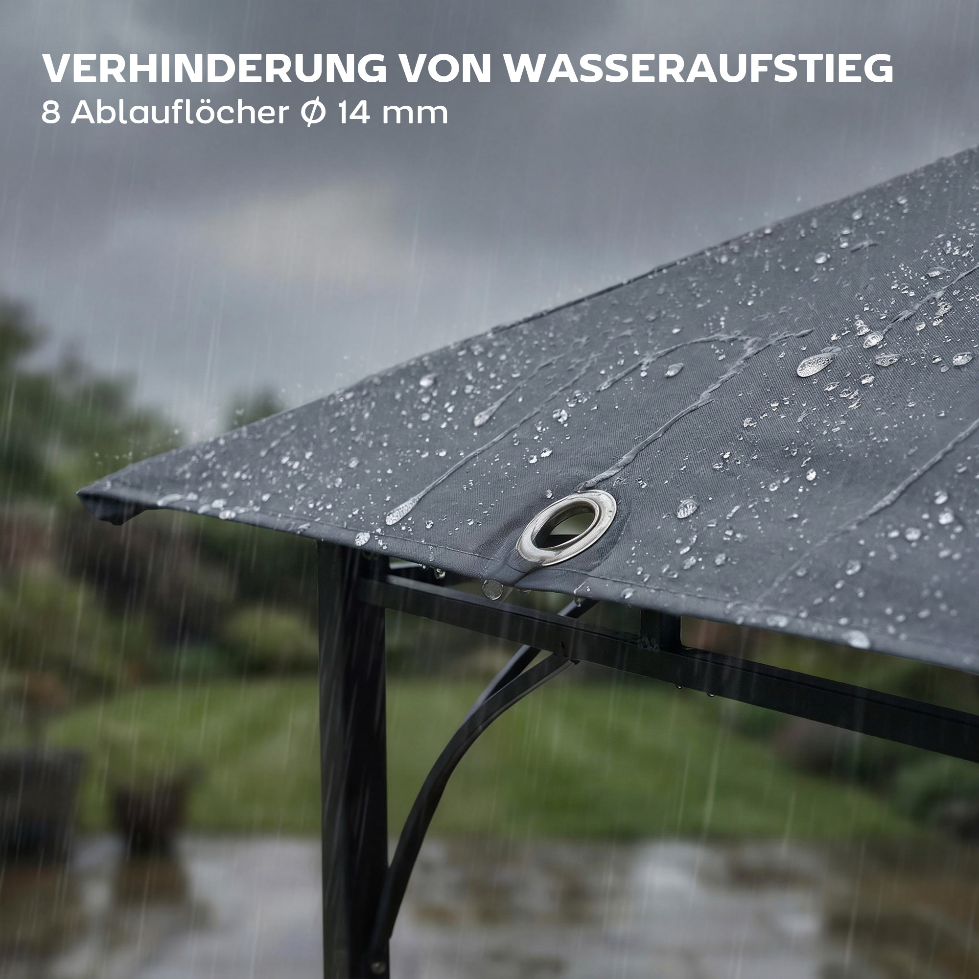 Pavillon 3,2x3,2 m Stabil Winterfest Gartenpavillon mit ausziehbaren Dachüberstand, Doppeldach Dunkelgrau