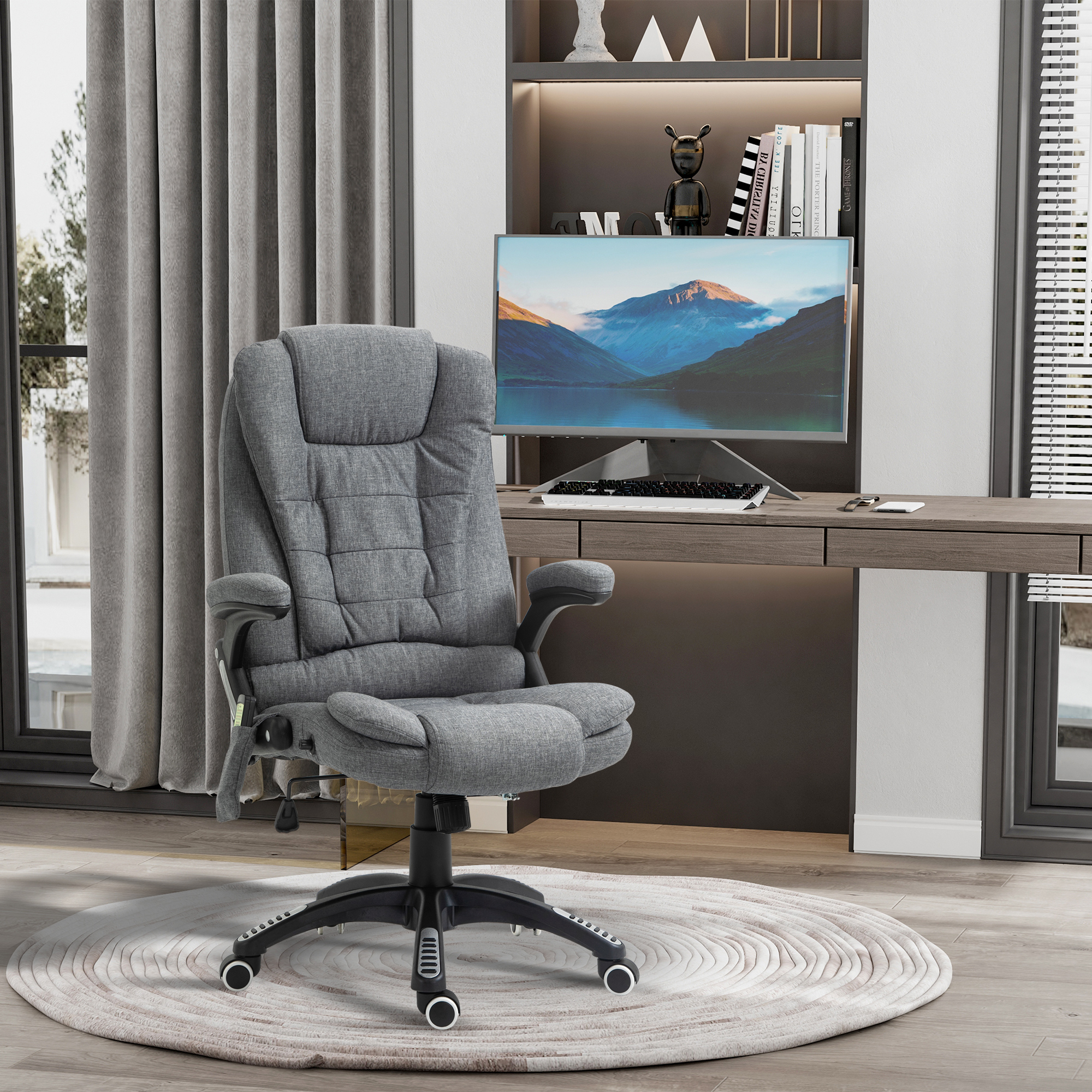 Bürostuhl  Massagesessel mit Wärmefunktion, Ergonomischer Chefsessel, Höhenverstellbarer Drehstuhl, Gamingstuhl mit Massage, Dunkelgrau, 68 x 72 x 110-120 cm