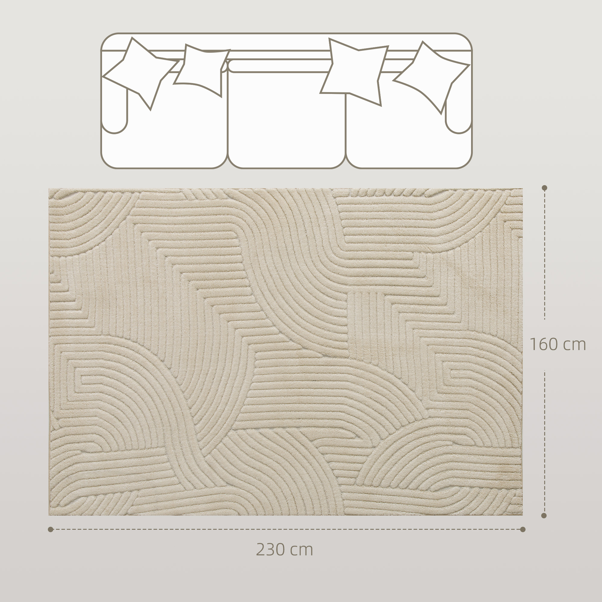 Maschinengewebter Teppich, 15 mm hoch, vielseitig einsetzbar, rutschfest, Cremeweiß