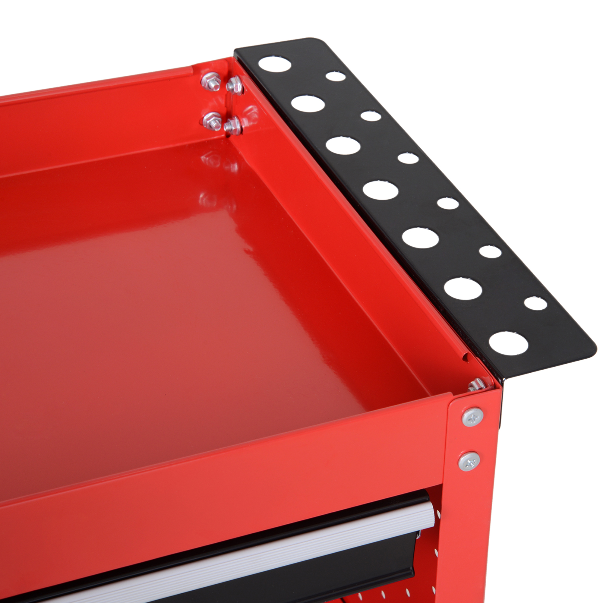 Werkzeugkoffer Werkzeugtrolley Werkzeugbox, 3 Ebenen, 4 Rollen, 82 cm x 35 cm x 76 cm, Rot