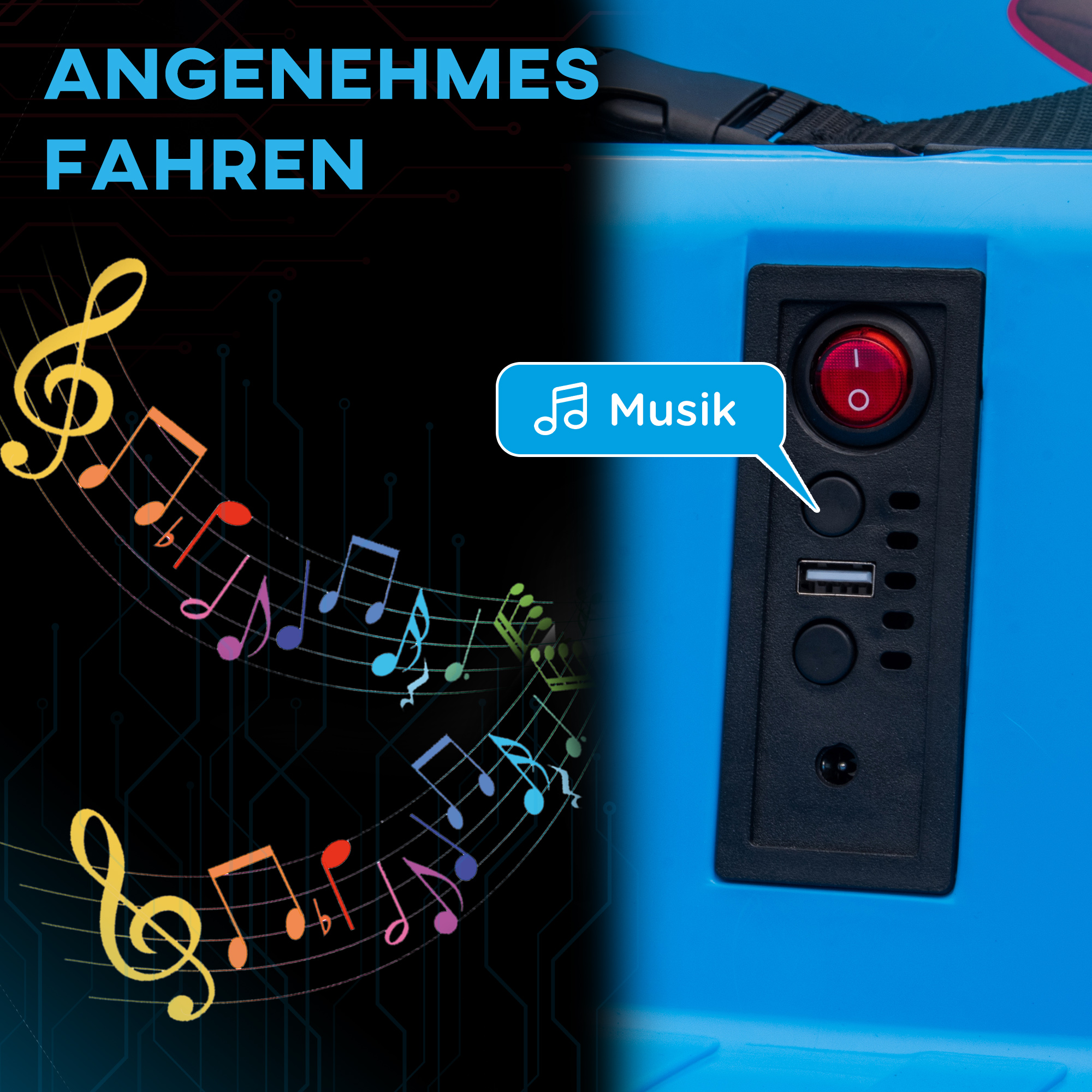 Kinder-Autoscooter, 360°-Drehung, für 3-5 Jahre, mit Fernbedienung, Musik, Blau