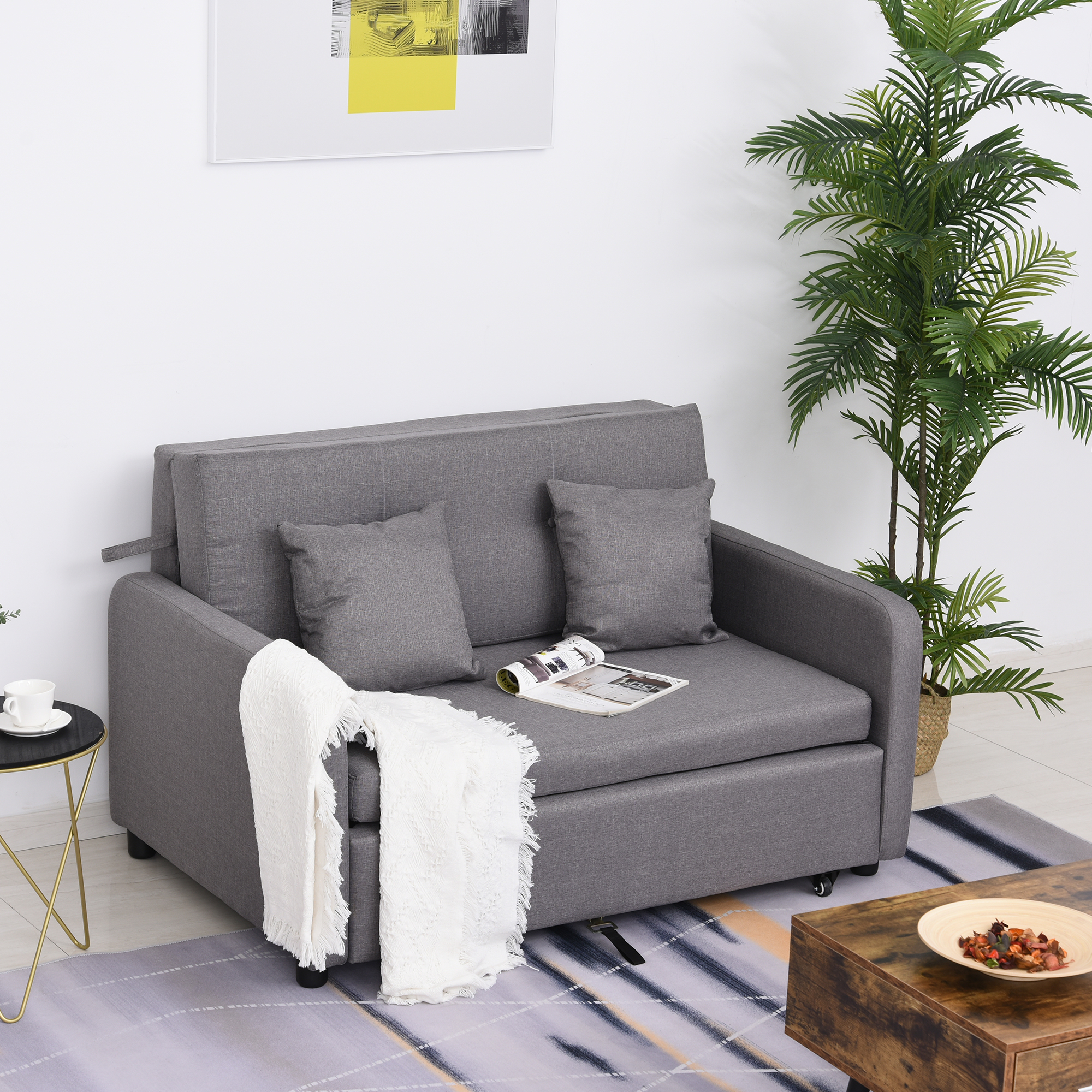 Schlafsofa für 2 Personen, mit Stauraum, leichter Umbau, flexibles Design, Grau