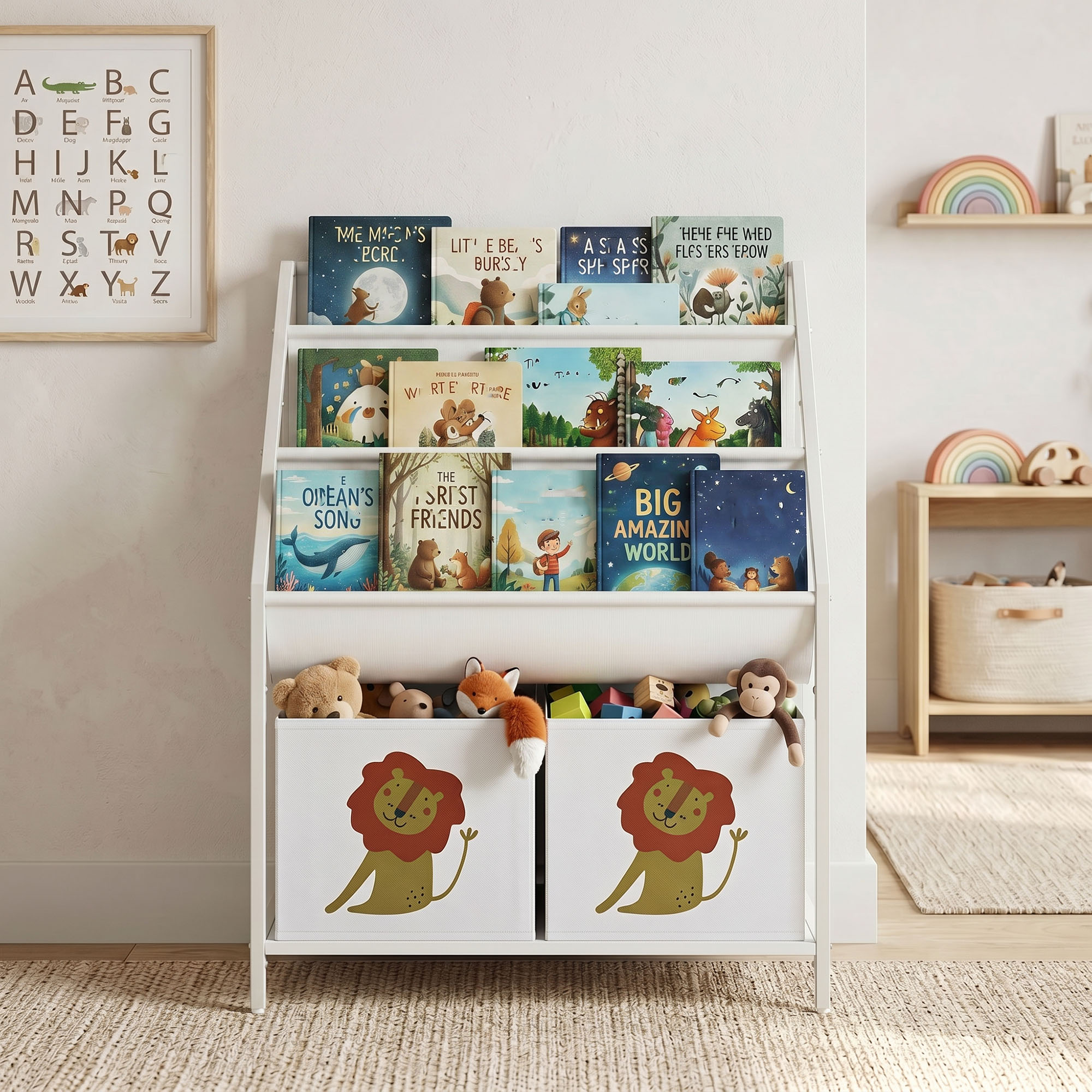 Bücherregal für Kinder Kinderregal mit 2 offenen Fächer 3 Hängeregale 60 x 30 x 76 cm Weiß