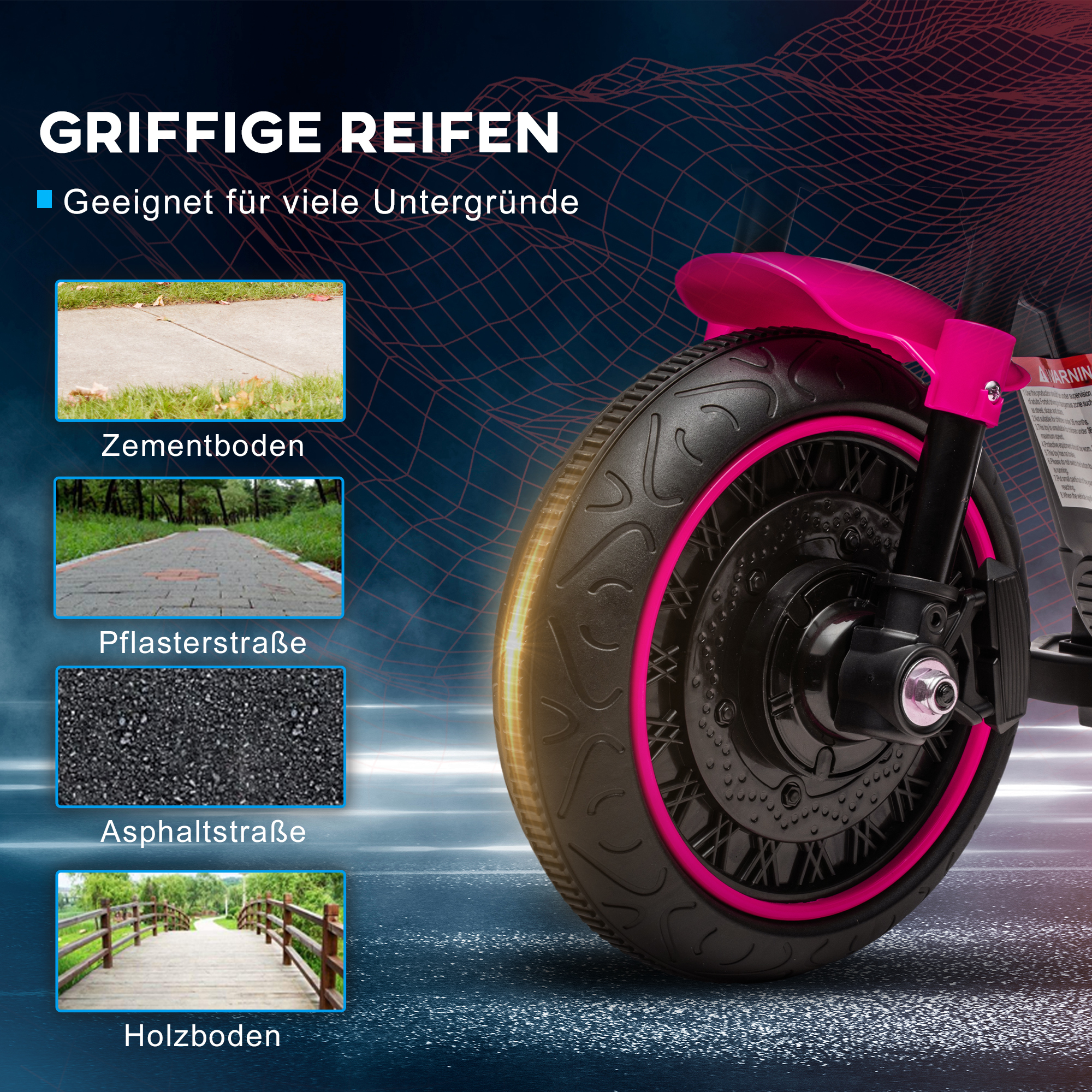 Elektro-Kindermotorrad mit Stützrädern, Scheinwerfer, 1,5 bis 3 km/h, für Kinder 1,5 bis 3 Jahren, pink