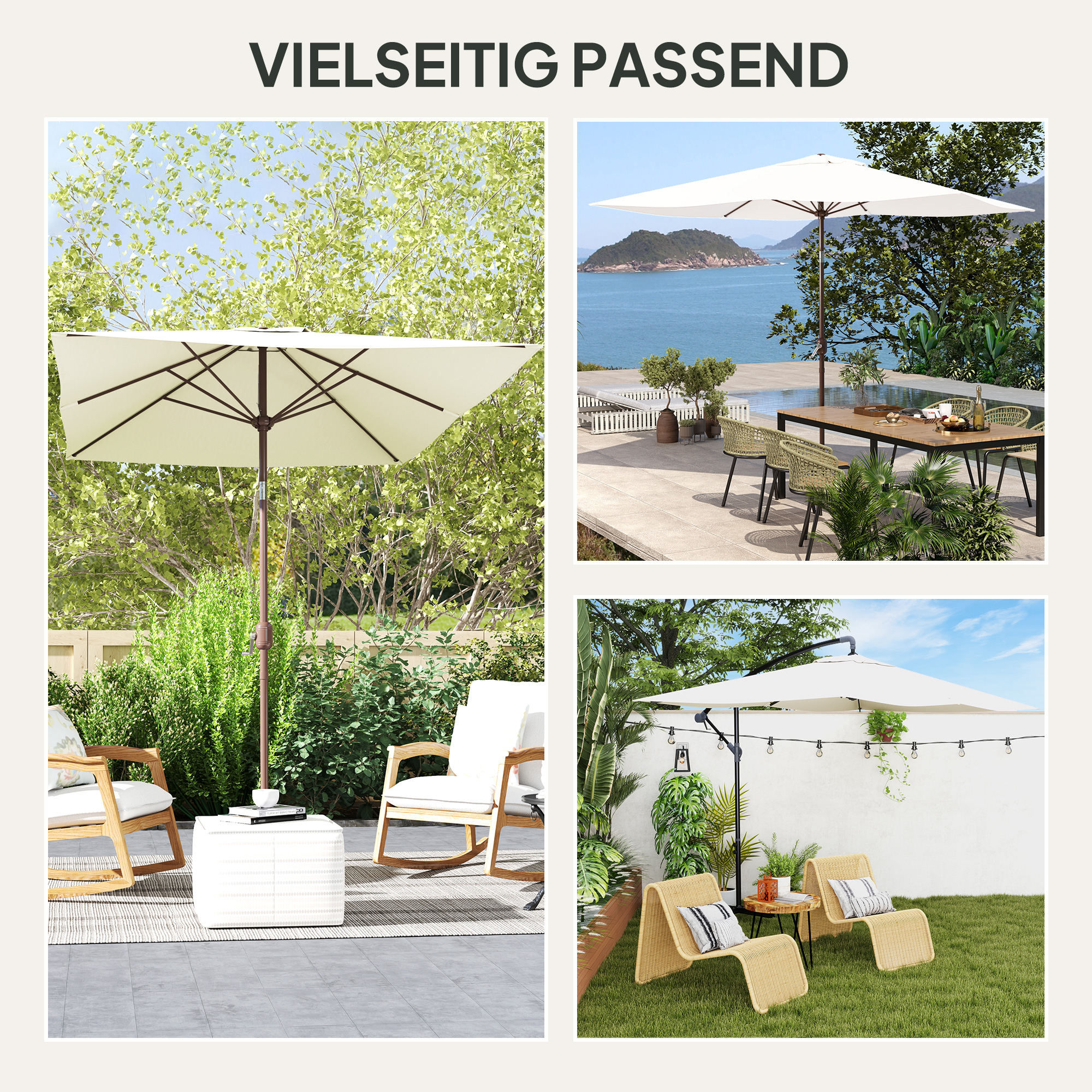Sonnenschirm Ersatzbezug 2 x 3 m 6 Streben UV50+ & Wasserdicht Terrassenschirm Bespannung