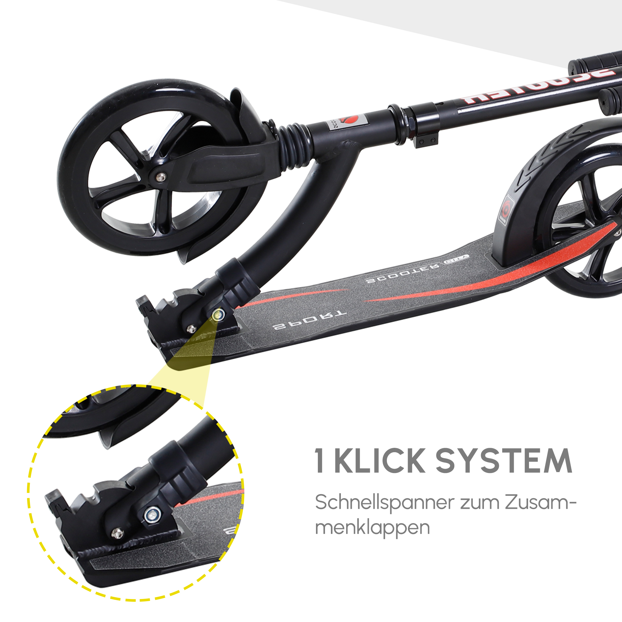 Roller Tretroller Kickscooter Klapproller, klappbar, Stoßdämpfer, ab 14 Jahren, Schwarz