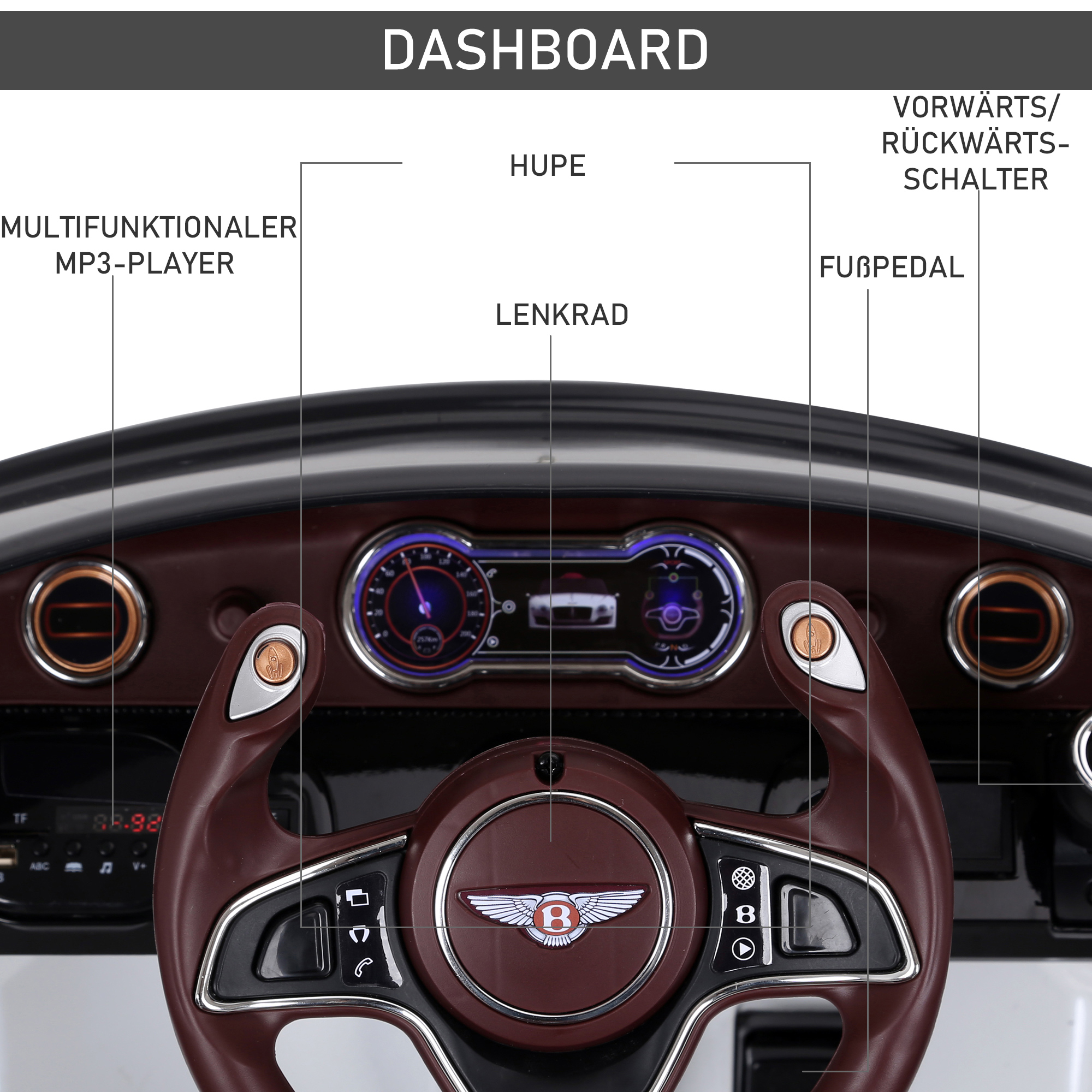 Kinderauto Bentley GT lizenzierte Kinderfahrzeug Elektroauto mit Fernbedienung 2 x 390 Motoren Kinder Weiß 108 x 60 x 43 cm