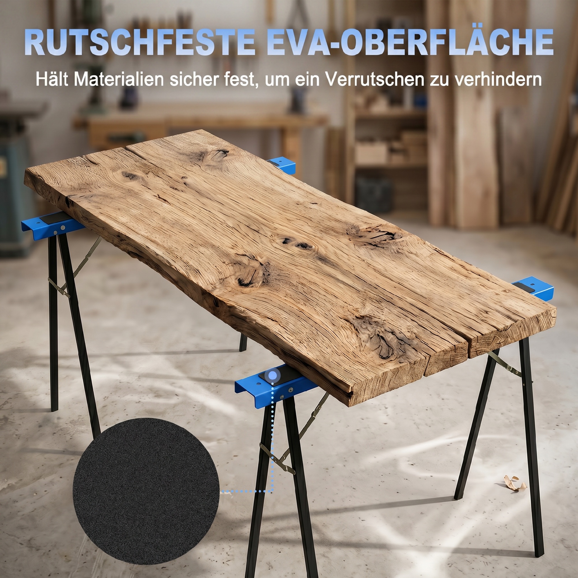 Set aus 2 robusten, klappbaren Sägeböcken aus Metall für Schreinerarbeiten und DIY-Projekte, Blau und Schwarz