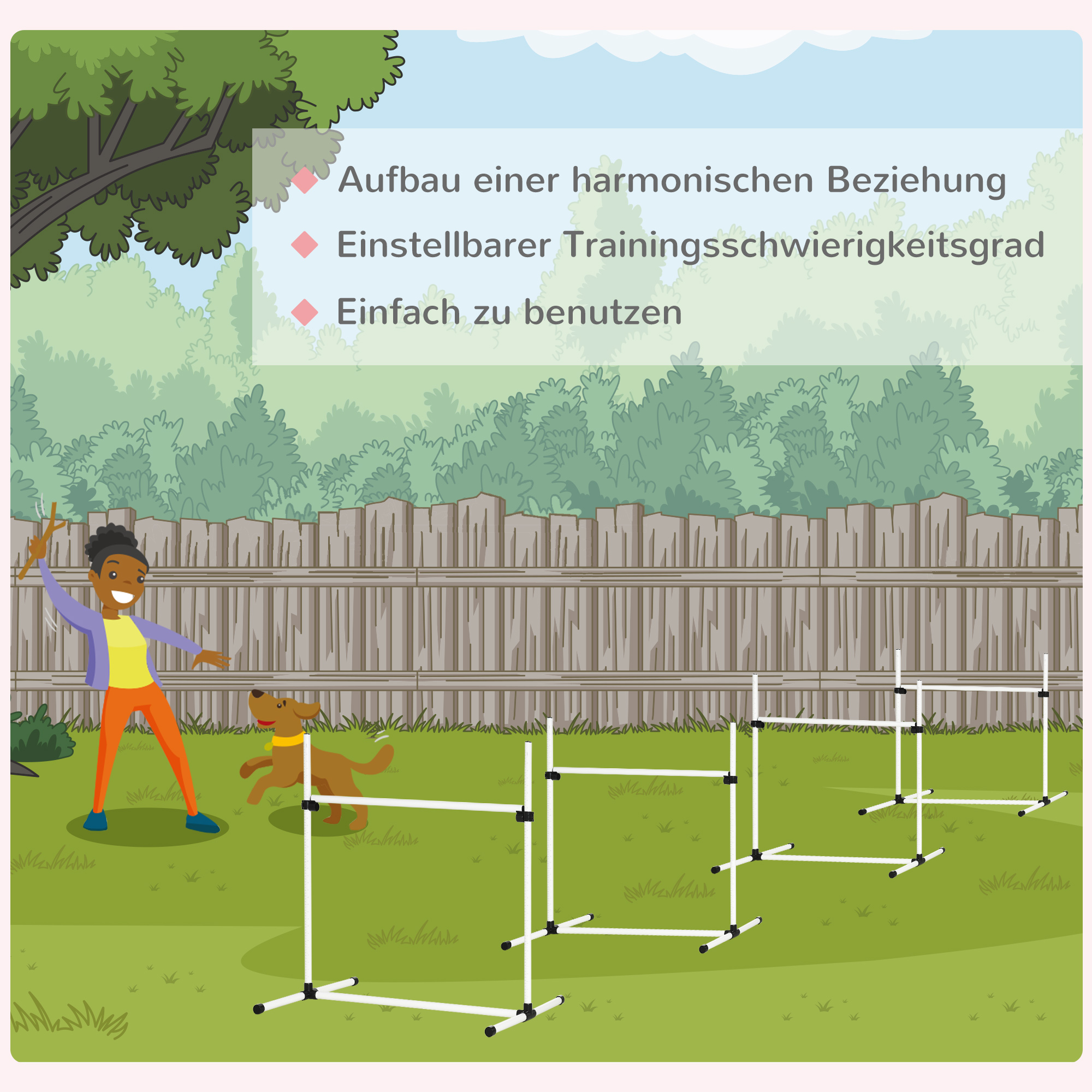 Agility Set Hunde 4-teiliges höhenverstellbar Agility-Ausrüstung Sprungstangen-Set Steckhürdenset mit 4 Hürden Tragetasche Koordinationstraining Sprungstangen-Set für Spiele Training