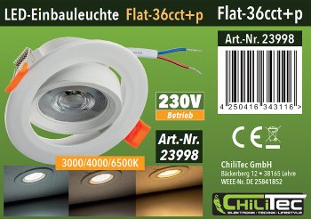 LED-Einbauleuchte "Flat-36 CCT+P", 3/5/7W, 3000/4000/6500K, schwenkbar