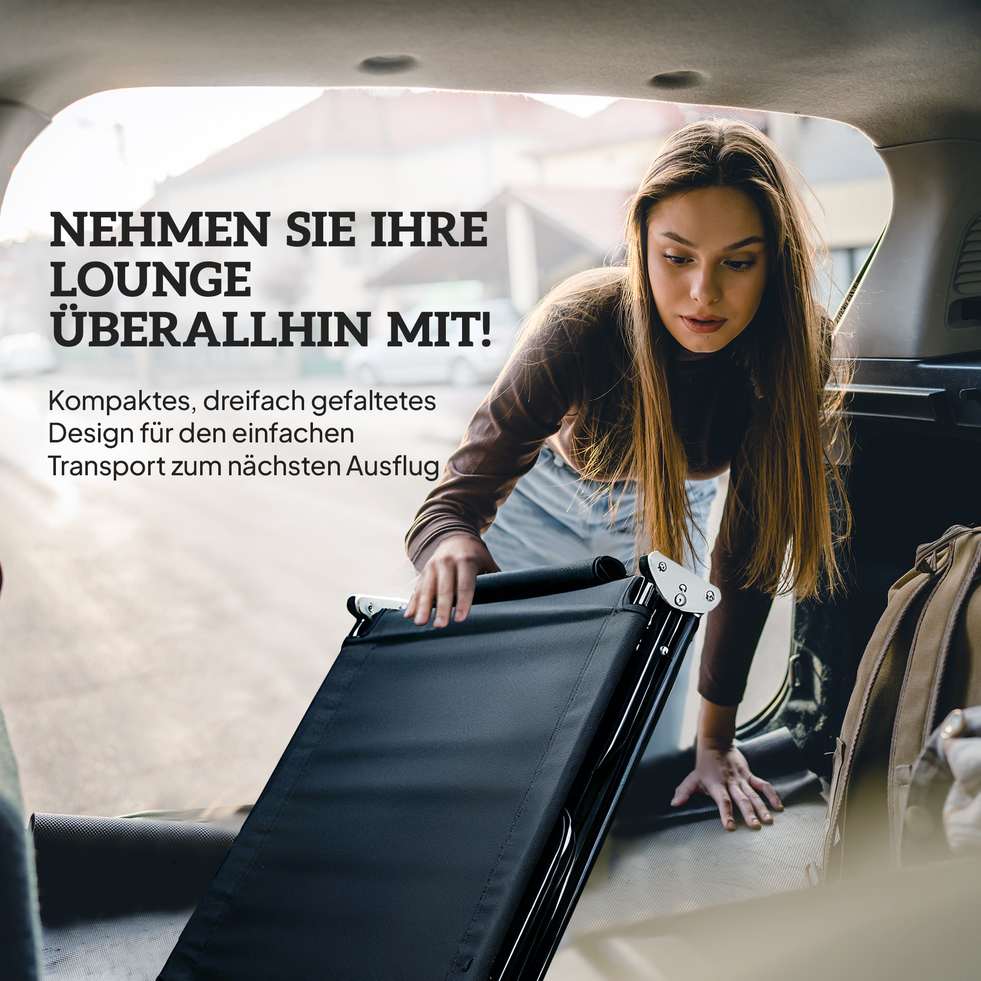 Sonnenliege mit Gesichtsloch & Kissen, klappbar, wasserabweisender Bezug, Metallrahmen, Schwarz