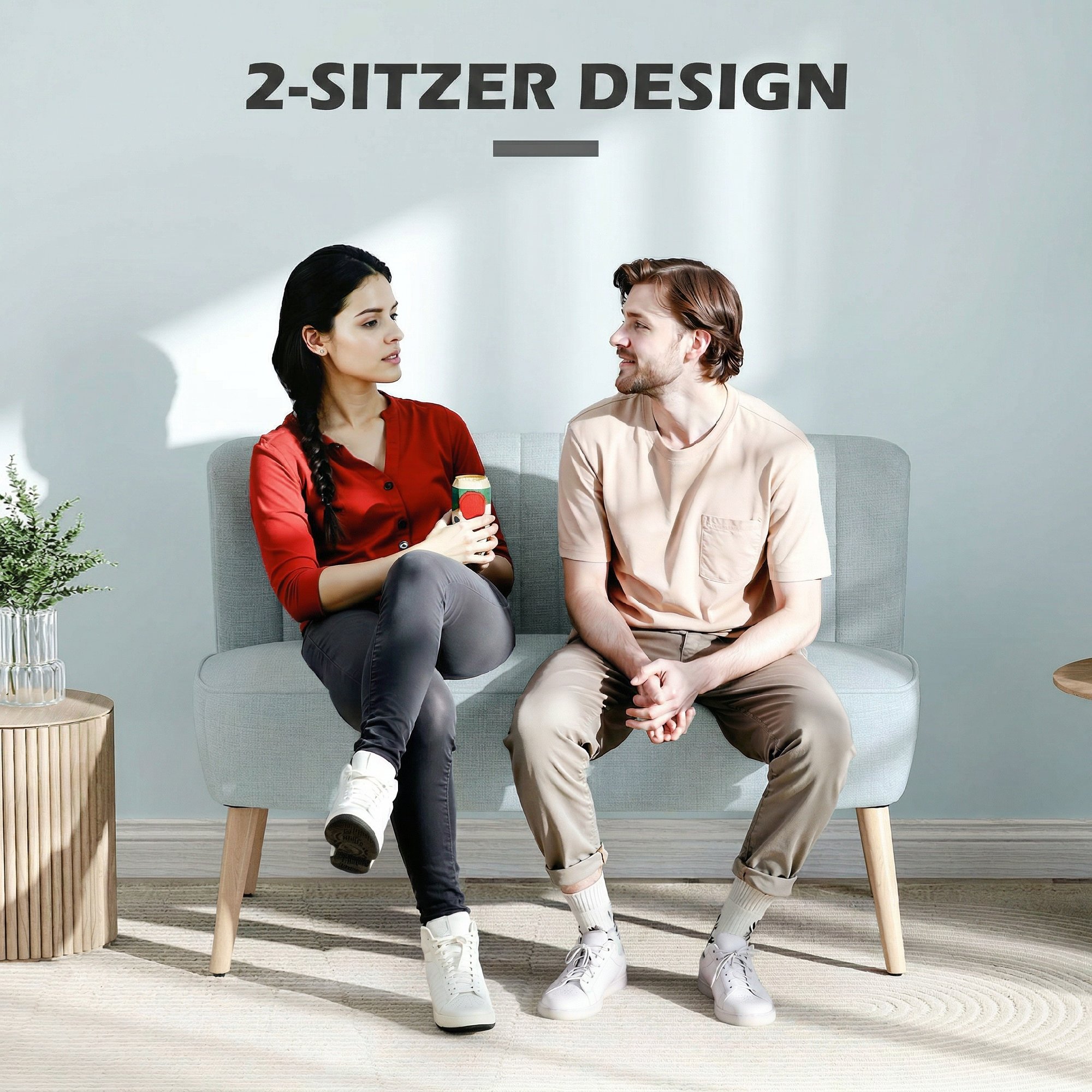 2-Sitzer Sofa, weiche Polsterung, pflegeleichter Bezug, bis 220 kg, 117 x 56,5 x 77 cm, Hellgrün