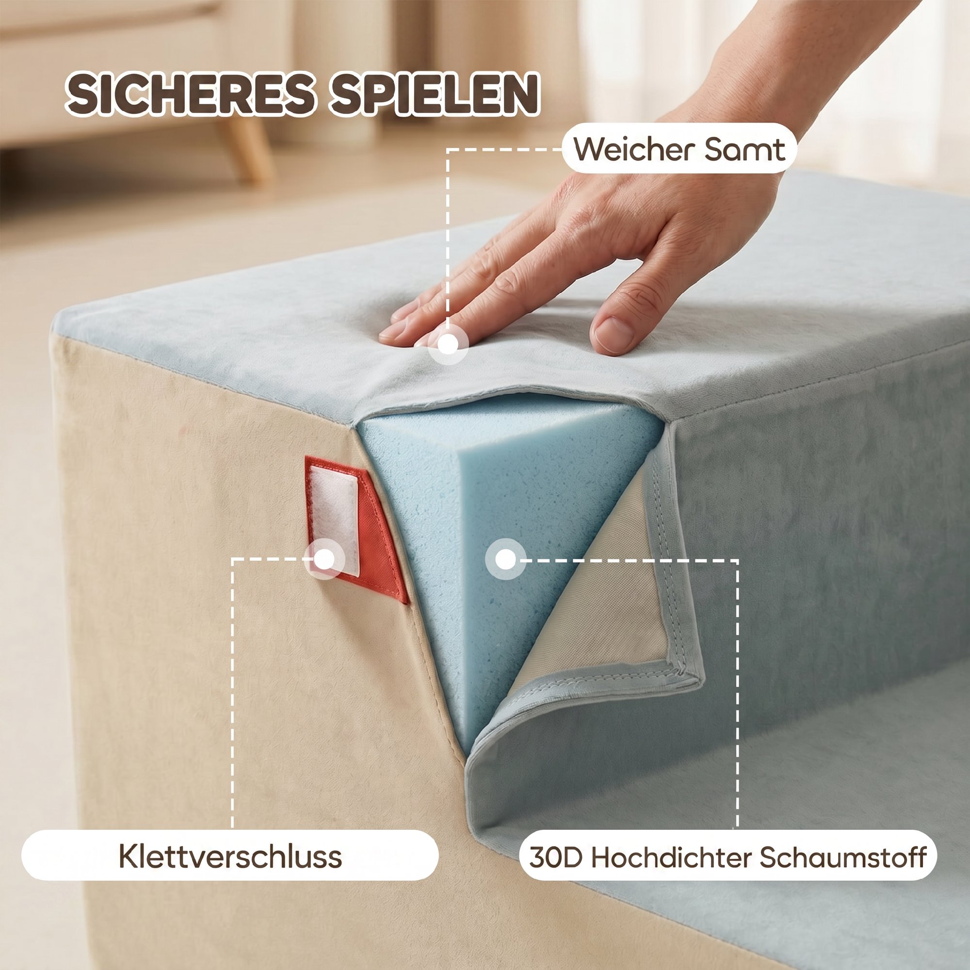 2-teiliges Schaumstoff Bausteine für Kleinkinder mit abnehmbaren Bezügen, Indoor-Kletter- und Krabbelspielset, Blau