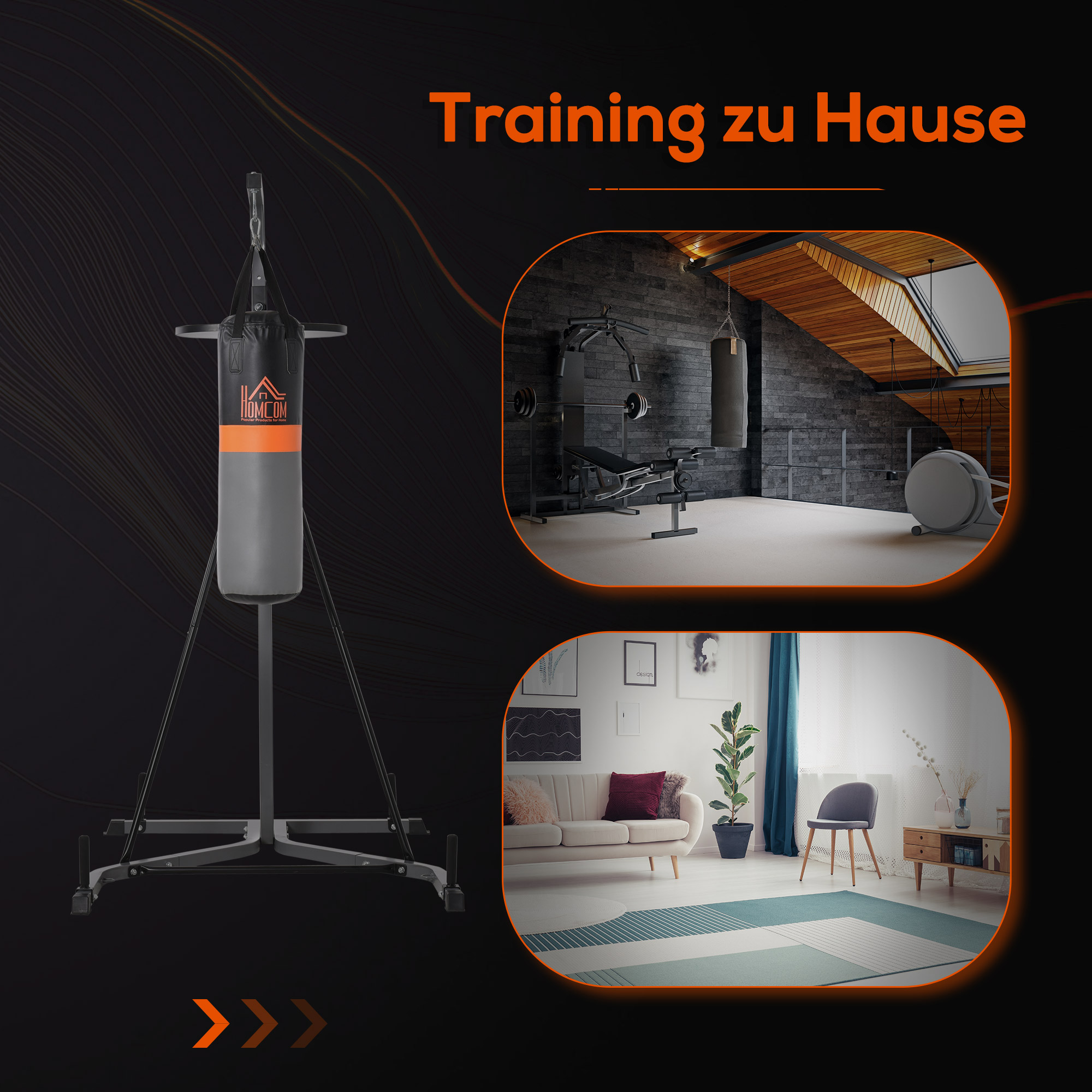 2-in-1 Boxsackständer max. Tragkraft 100 kg, drehbar Boxsackhalterung aus Stahl mit 20kg Boxsack Punchingball, stehend höhenverstellbar Boxsackhalter, für Indoor Fitness Training, Schwarz