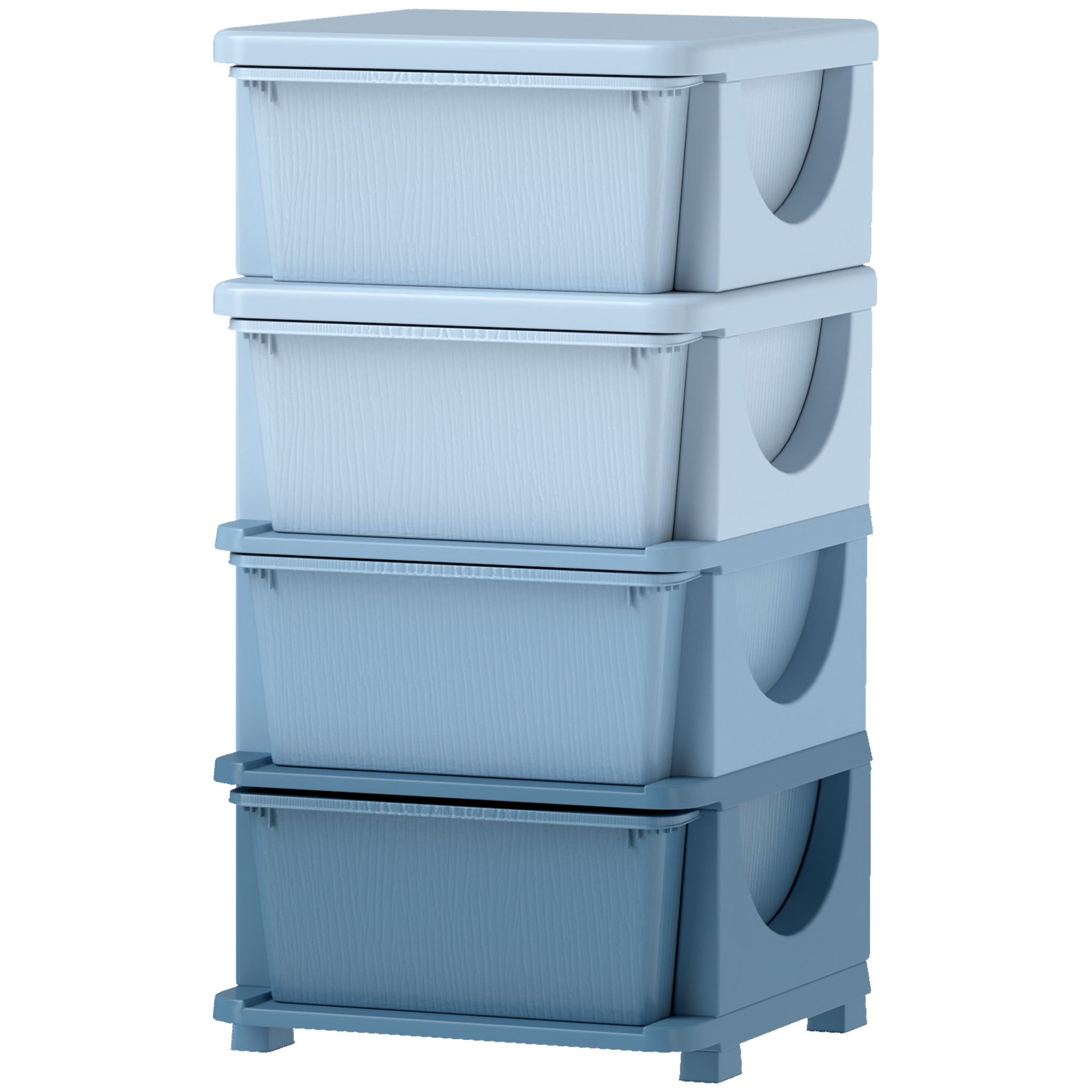 Aufbewahrungsboxen für Kinder, 4 Schubladen, abgerundete Kanten, erhöhtes Design, Kunststoff, Blau Aufbewahrungsboxen für Kinder, 4 Schubladen, abgerundete Kanten, erhöhtes Design, Kunststoff, Blau