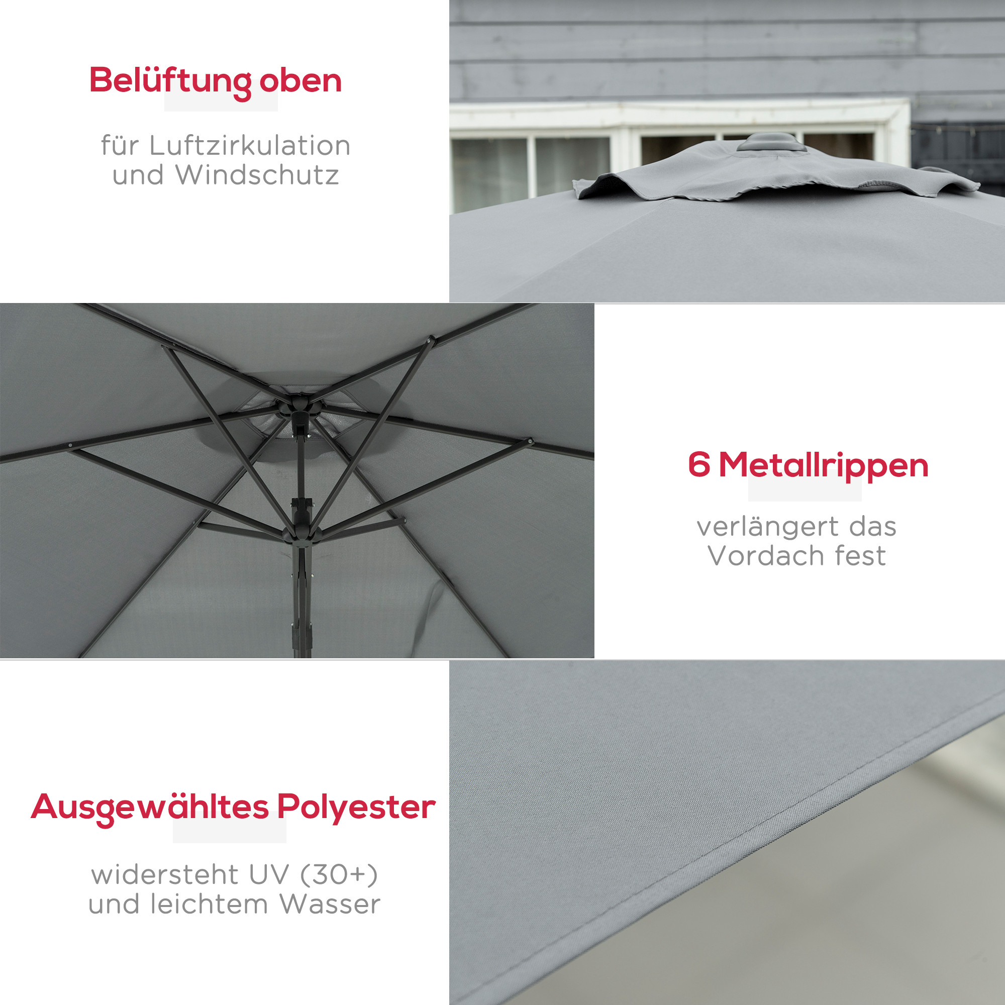 Ampelschirm Ø293cm Sonnenschirm mit Seitenhebel Kreuzbasis, Windschutz Wasserabweisend Dunkelgrau