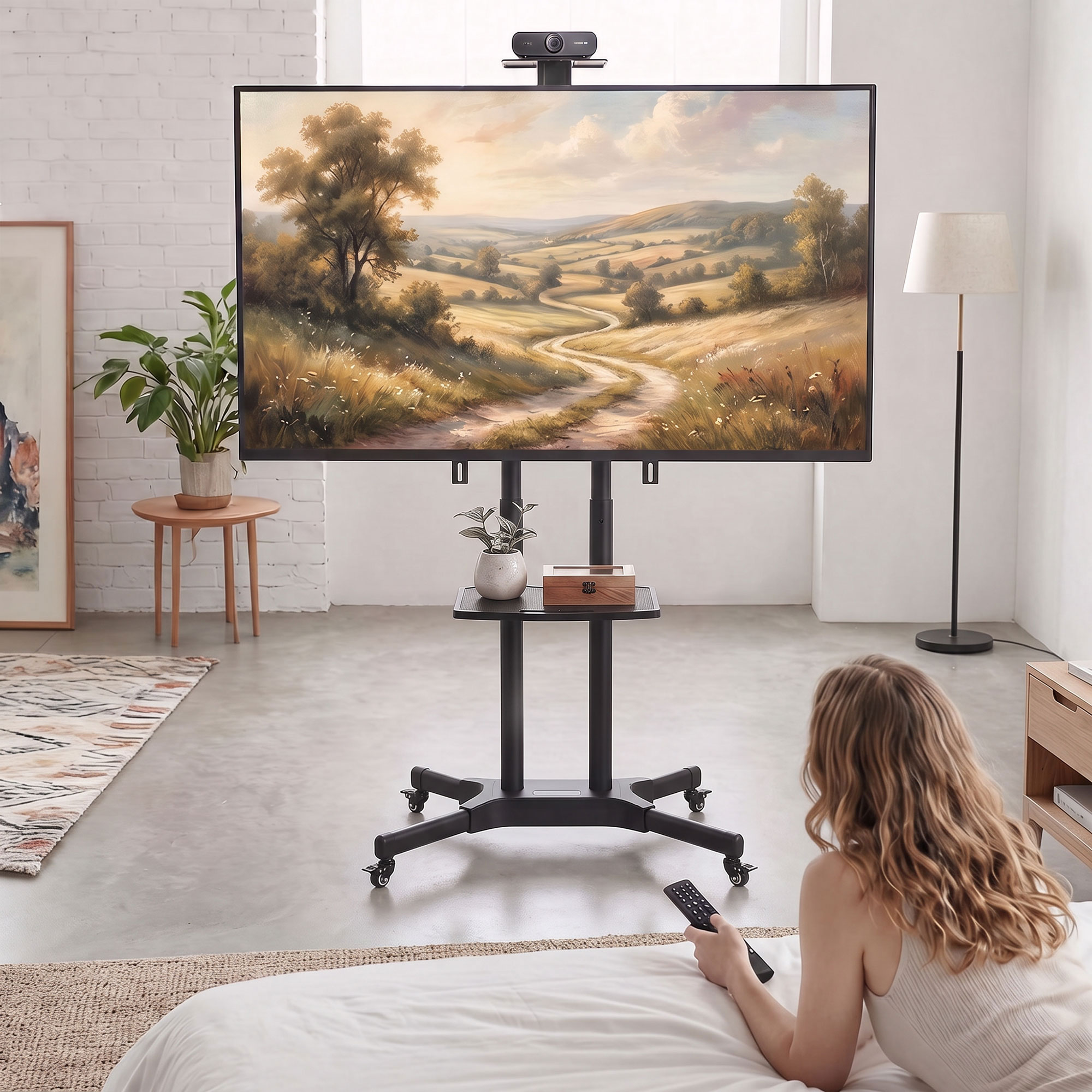 TV Ständer Rollbar für 32-75 Zoll Fernseher Höhenverstellbarer Fernsehständer mit 2 Ablagen, Metall, max. VESA 400x600mm